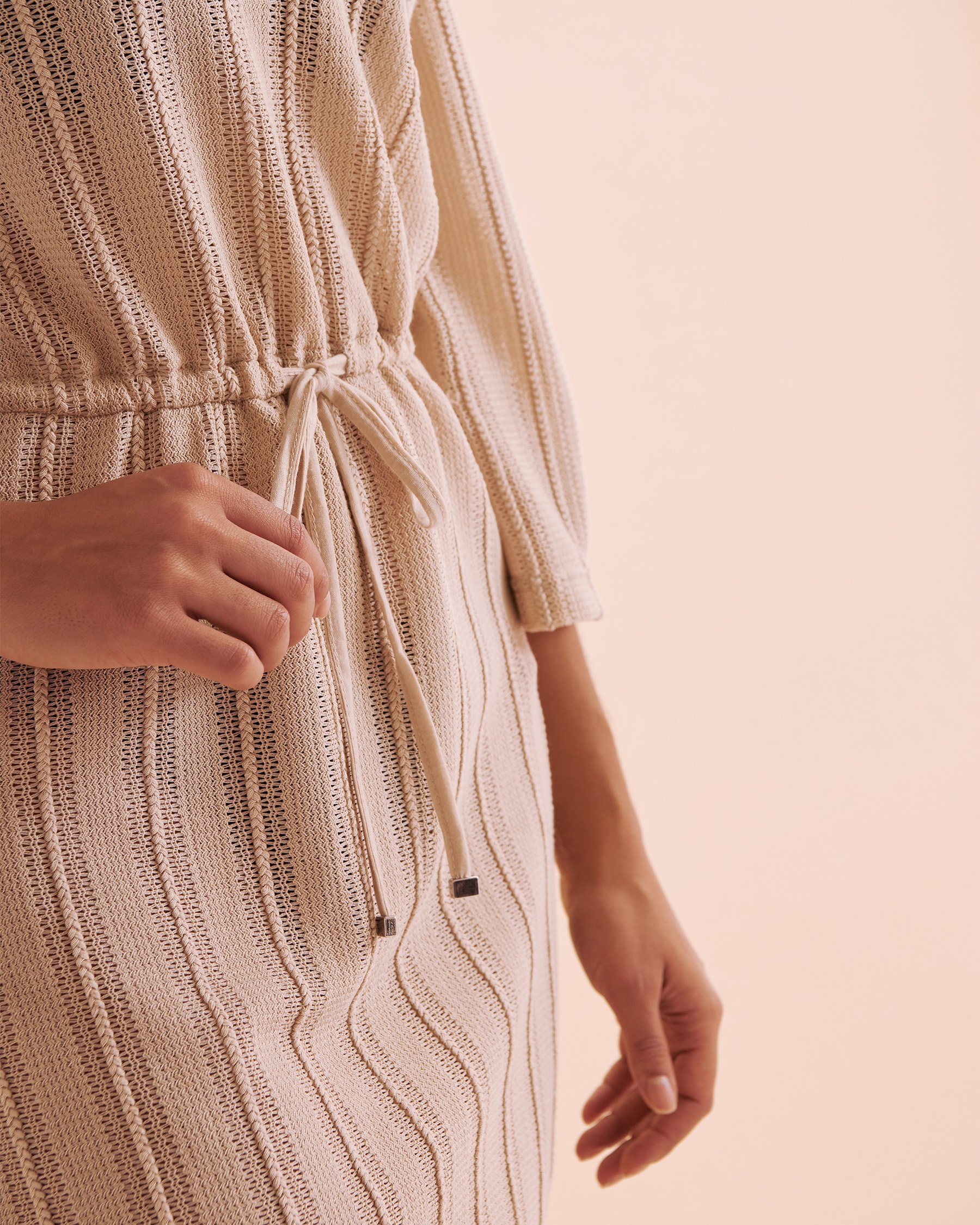 OFF THE BEACH Long Sleeve Crochet Tunic Beige Tan 02400042 - View3