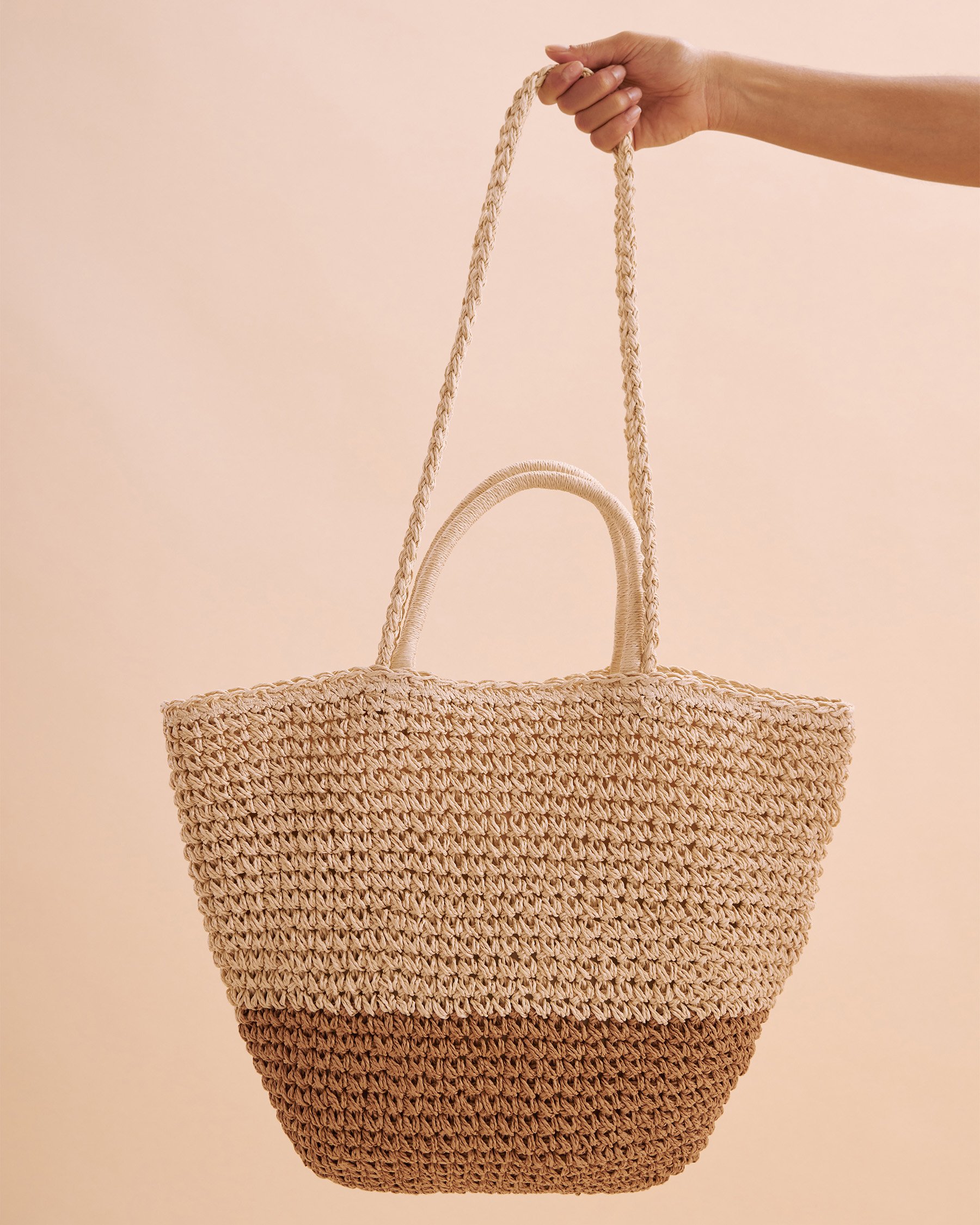 SARAJANE Two-tone Straw Bag Camel/Natural 22SJ2092 - View1