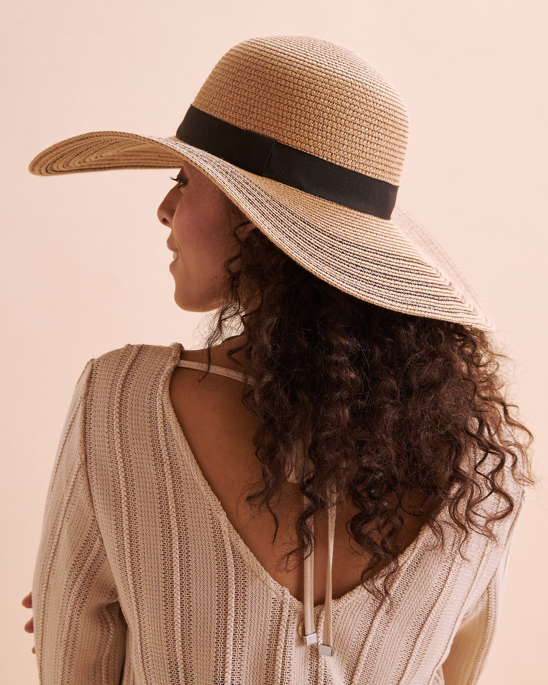 SARAJANE Wide Brim Straw Hat Camel/Black 24SJ2088 - View2