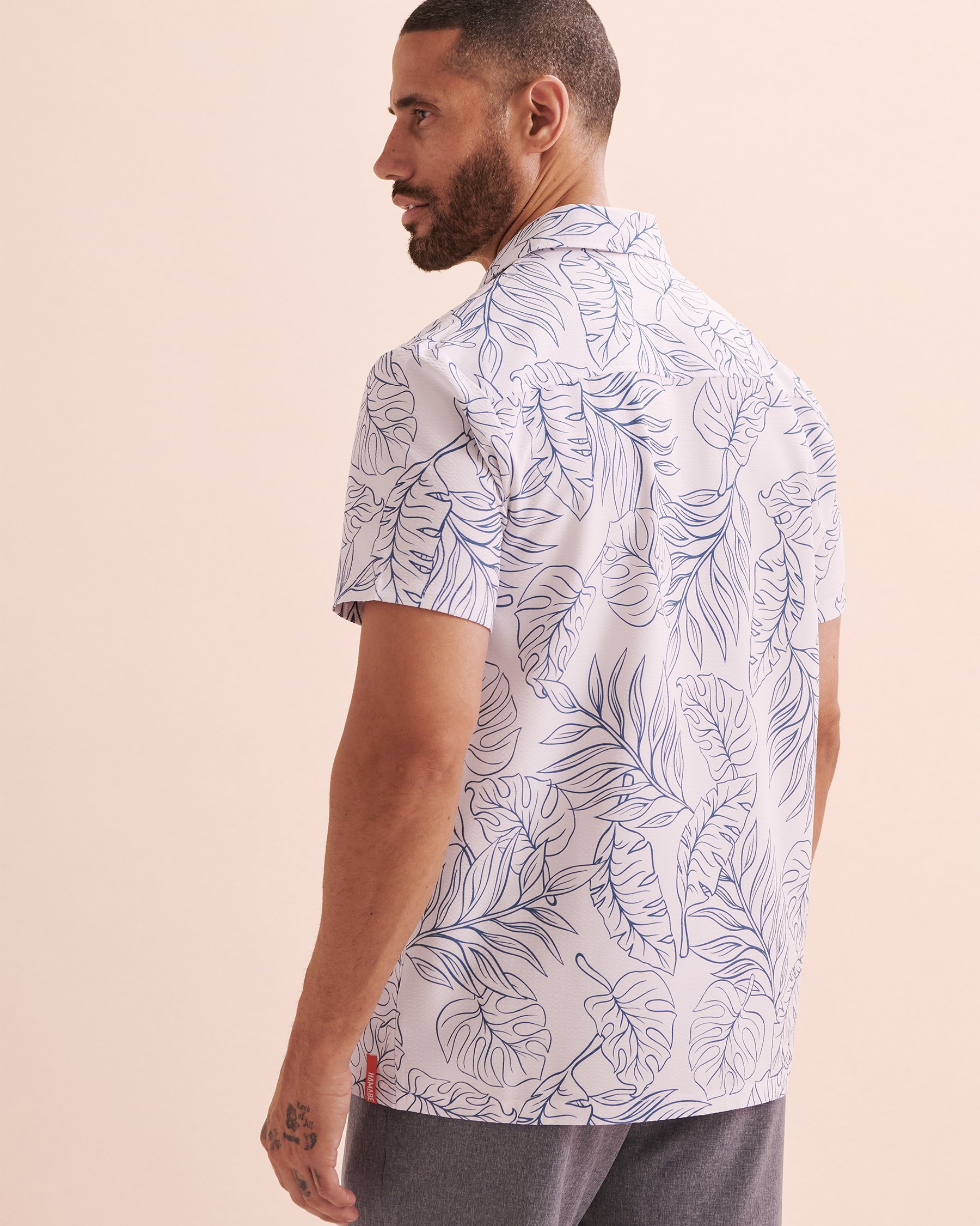 HAMABE Short Sleeve Shirt White Tropical Leaves 04100027 - View2