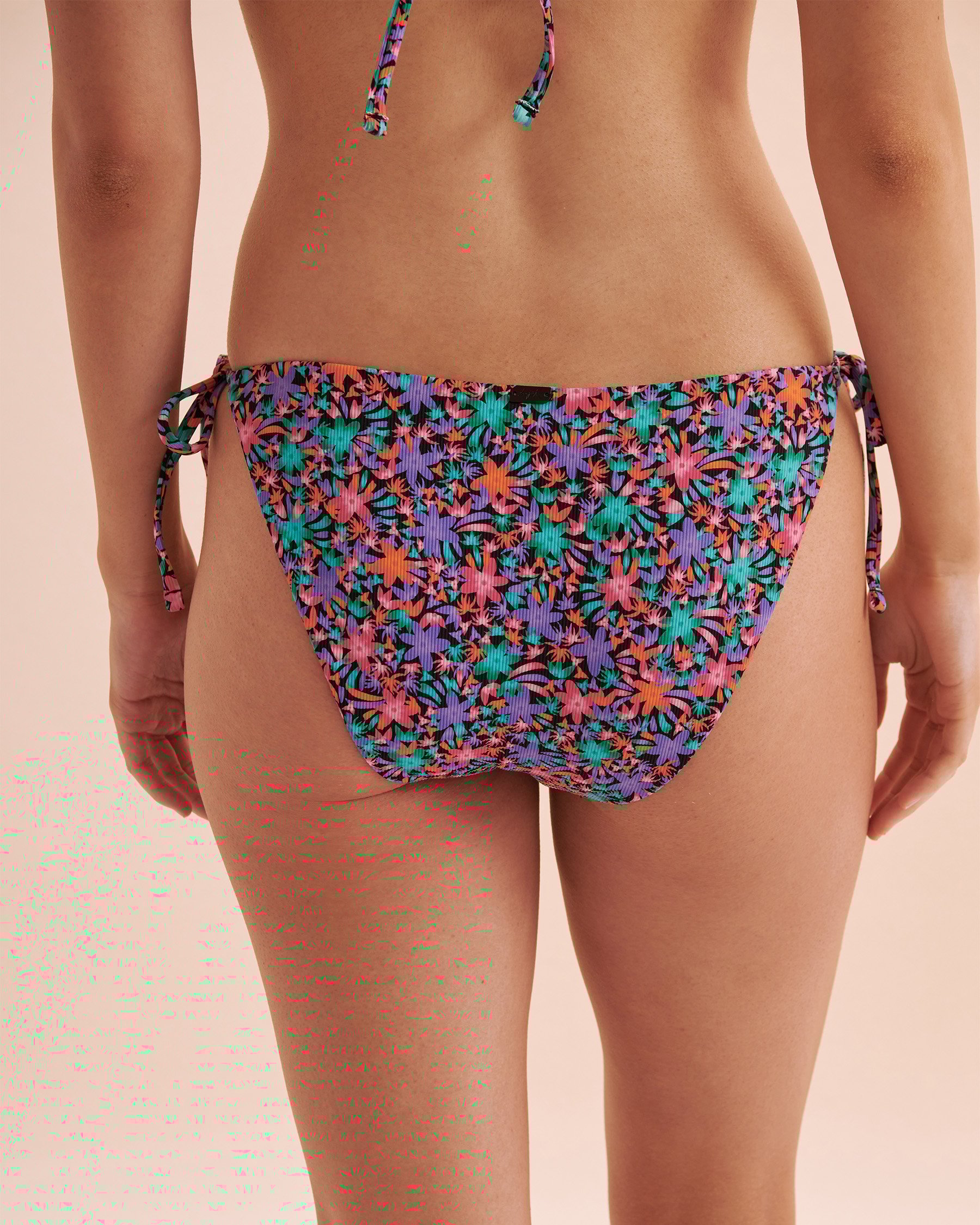 TROPIK Hot Tropical Ribbed Side Tie Brazilian Bikini Bottom Tropical 01300360 - View12