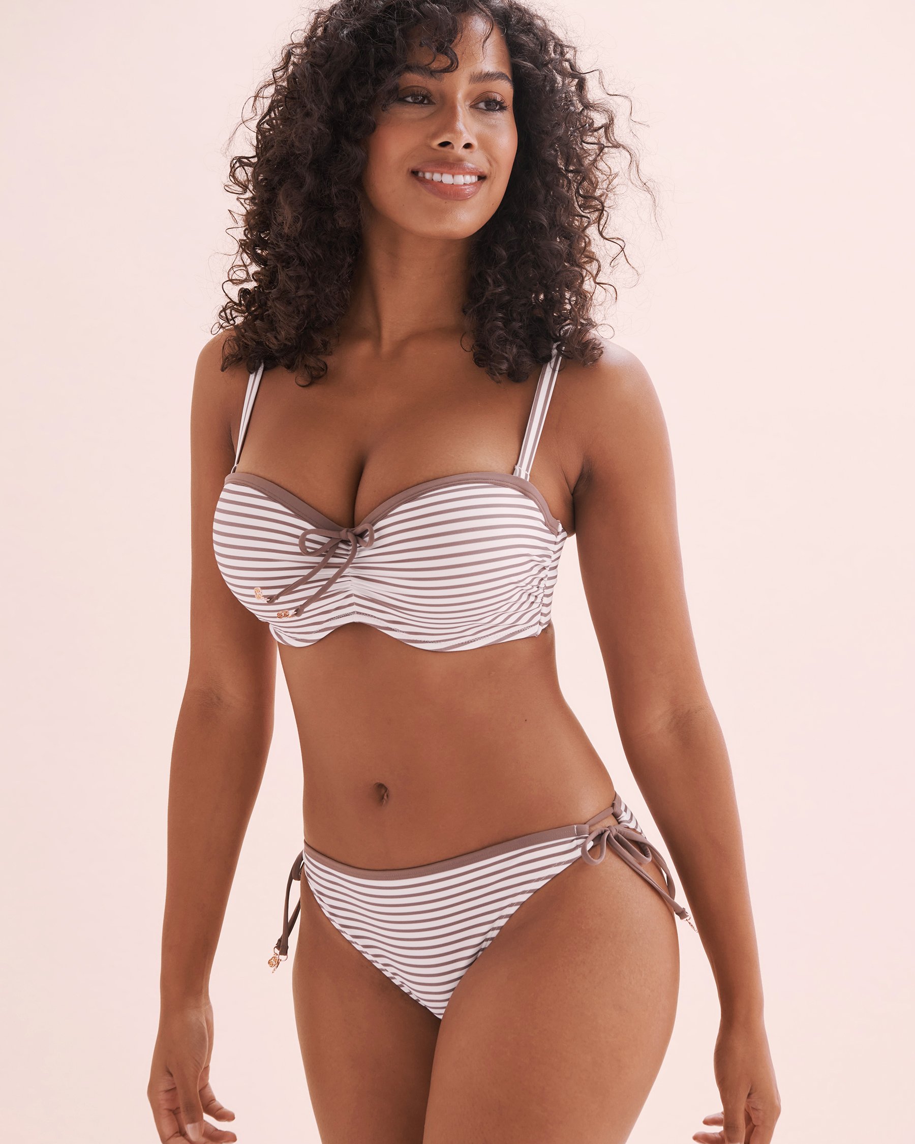 TURQUOISE COUTURE Bas de bikini noué aux hanches Coastal Stripes Rayures côtières marron 01300368 - Voir10