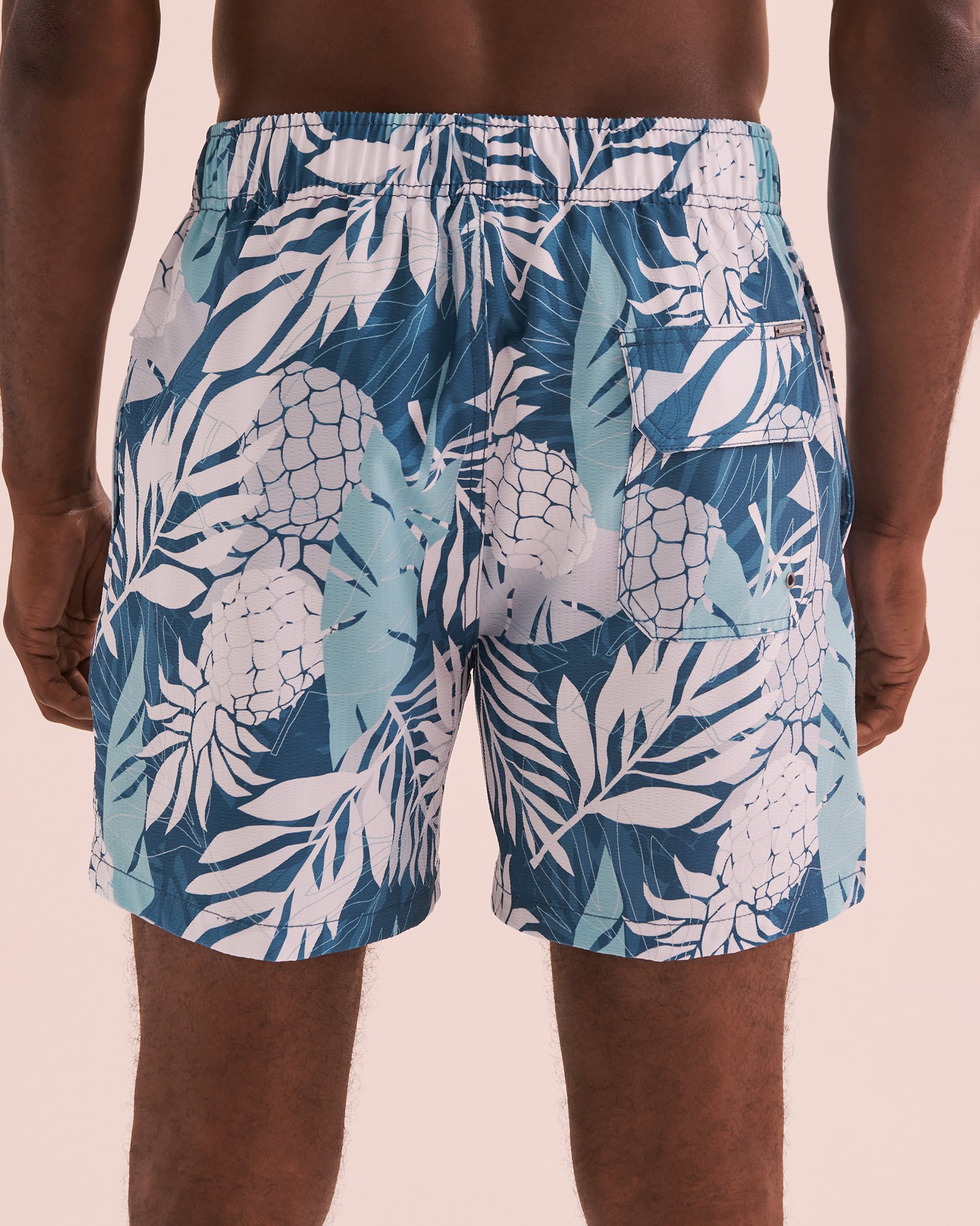 VINTAGE SUMMER Seersucker Volley Swimsuit Tropical Blue Print V80702 - View2