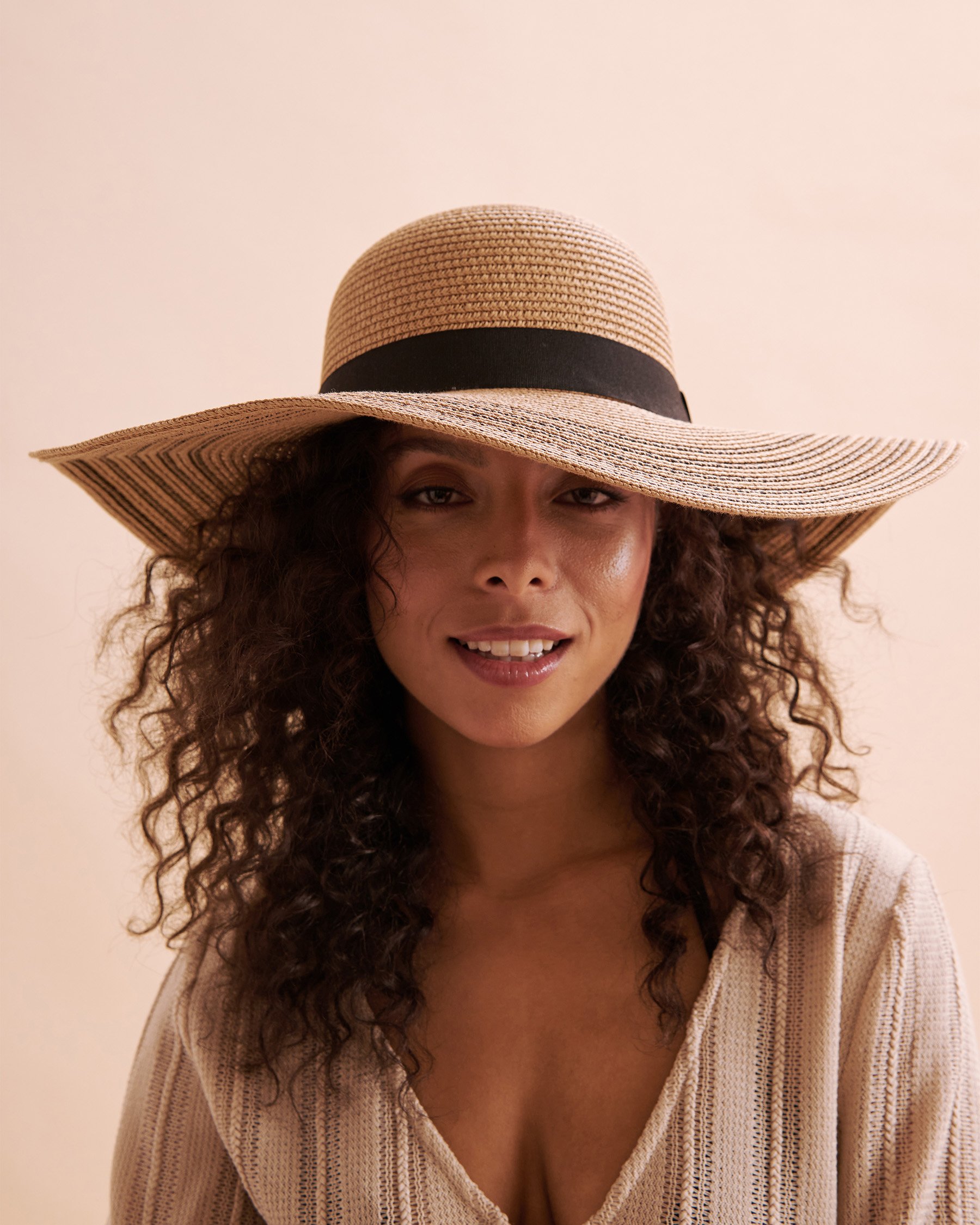 SARAJANE Wide Brim Straw Hat Camel/Black 24SJ2088 - View1