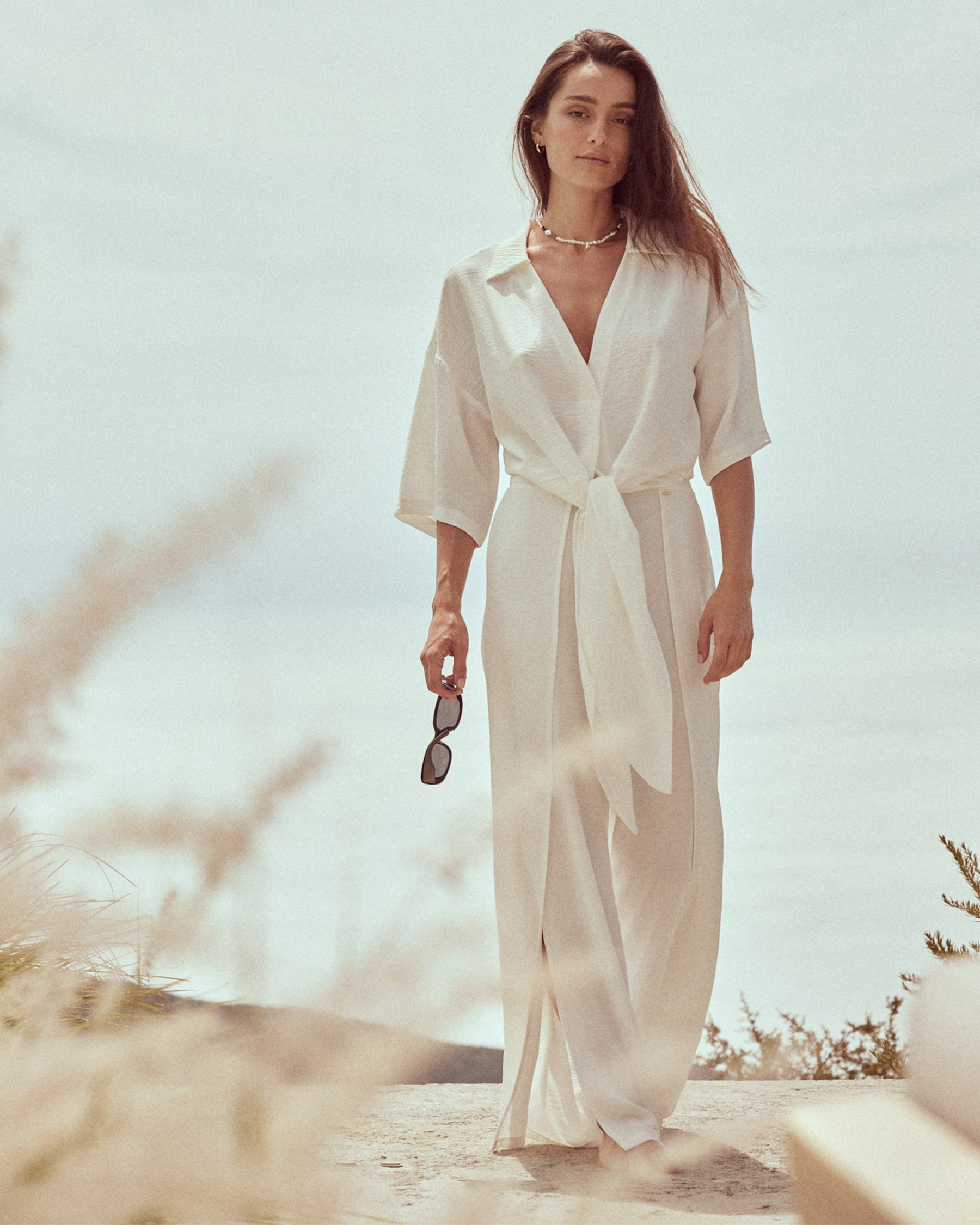 EVERYDAY SUNDAY Pantalon de plage jambe large Blanc cassé ESBEAW04174 - Voir3