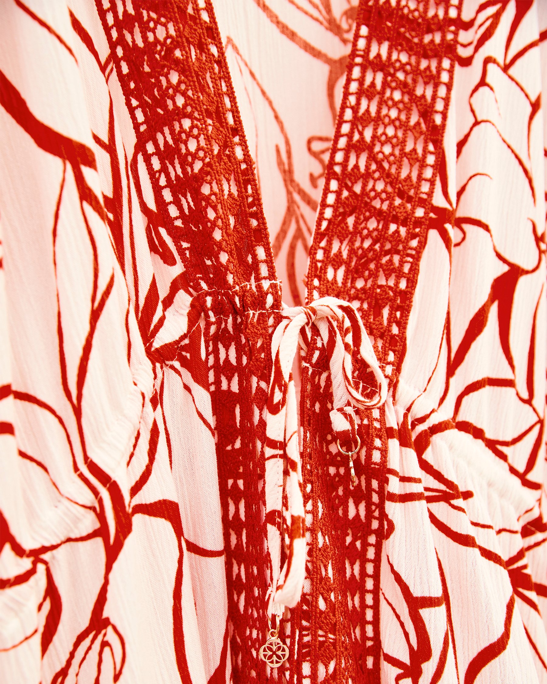 TURQUOISE COUTURE Sunset In Portofino Crochet Detail Caftan White and red 02400045 - View5