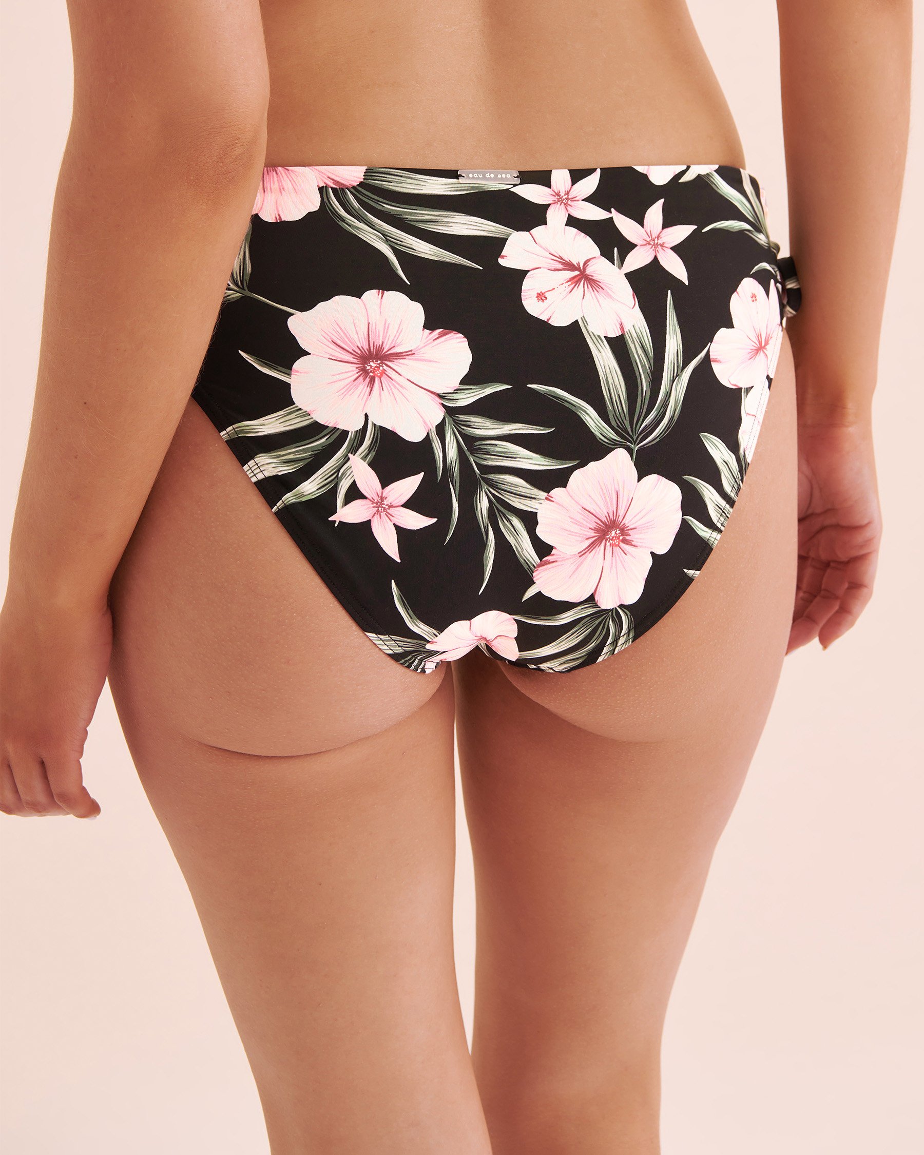 EAU DE SEA Tropical Hibiscus Side Tie Bikini Bottom Black Hibiscus Print 01300374 - View5