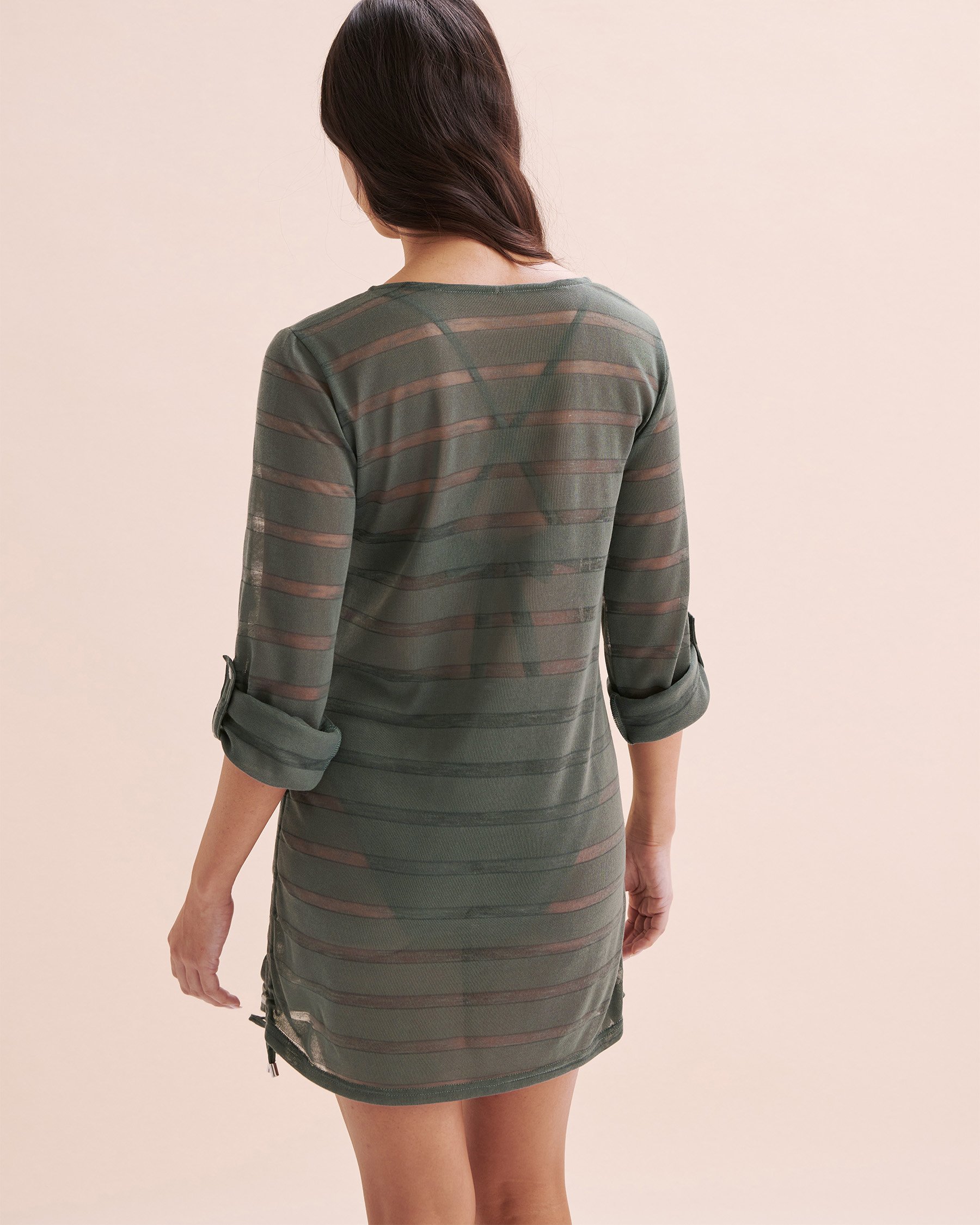 EAU DE SEA Shadow Stripe Tunic V-neck Balsam Green 02400044 - View7