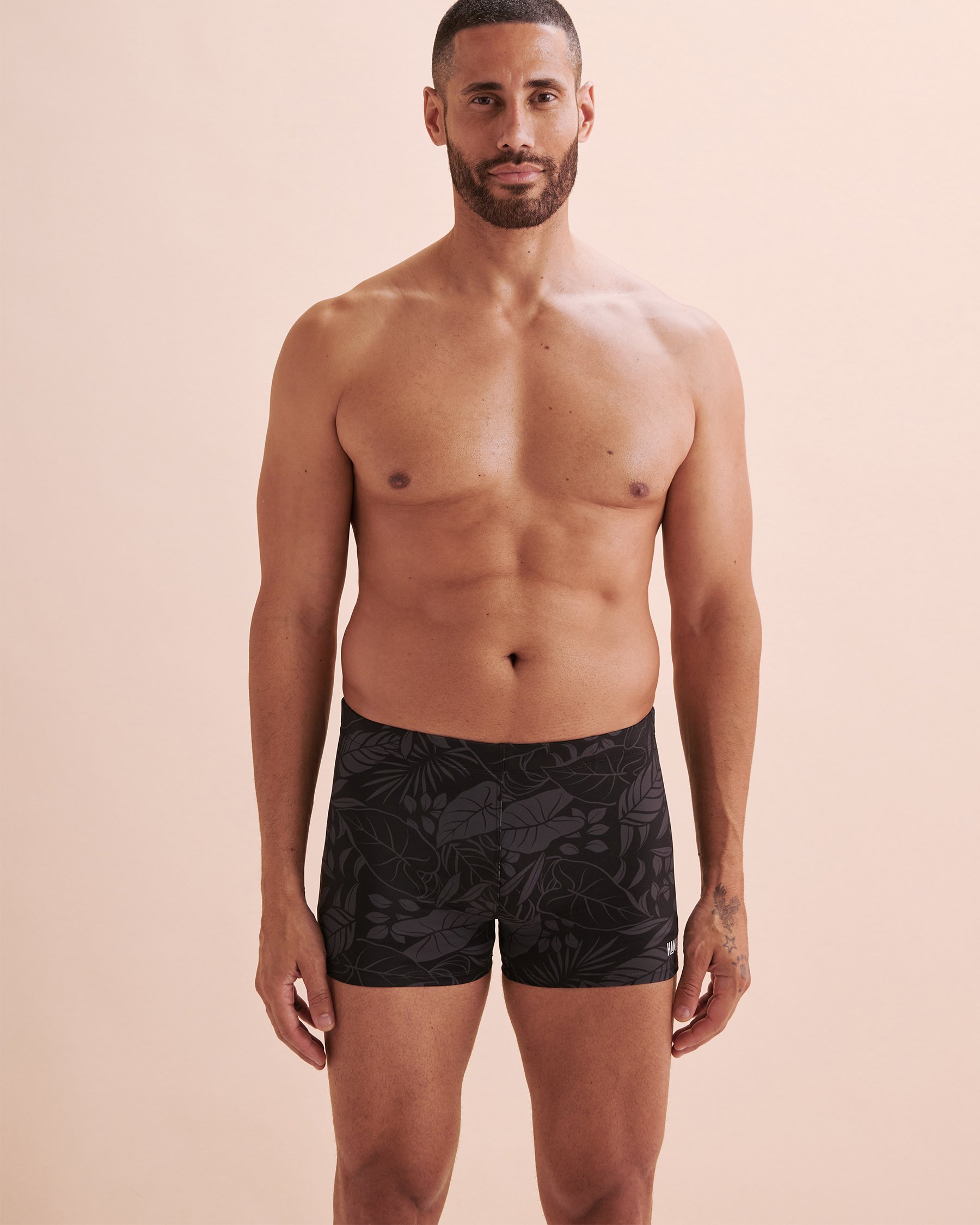 HAMABE Maillot de bain boxer imprimé Feuilles noires 03100030 - Voir5
