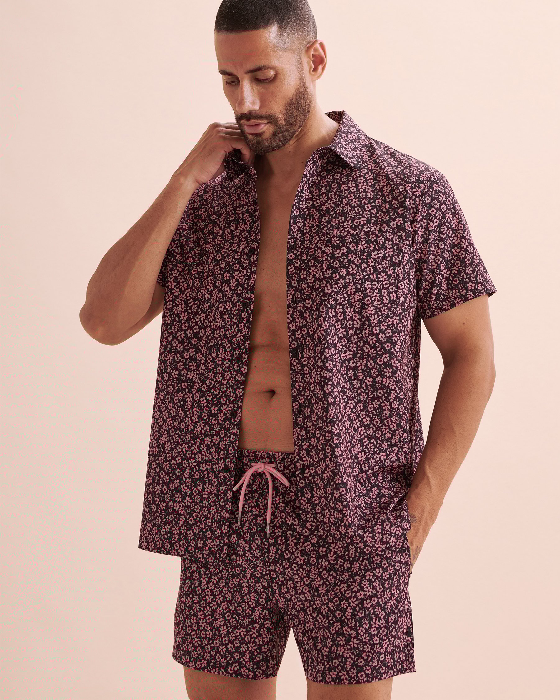 HAMABE Short Sleeve Shirt Black rose print 04100028 - View4