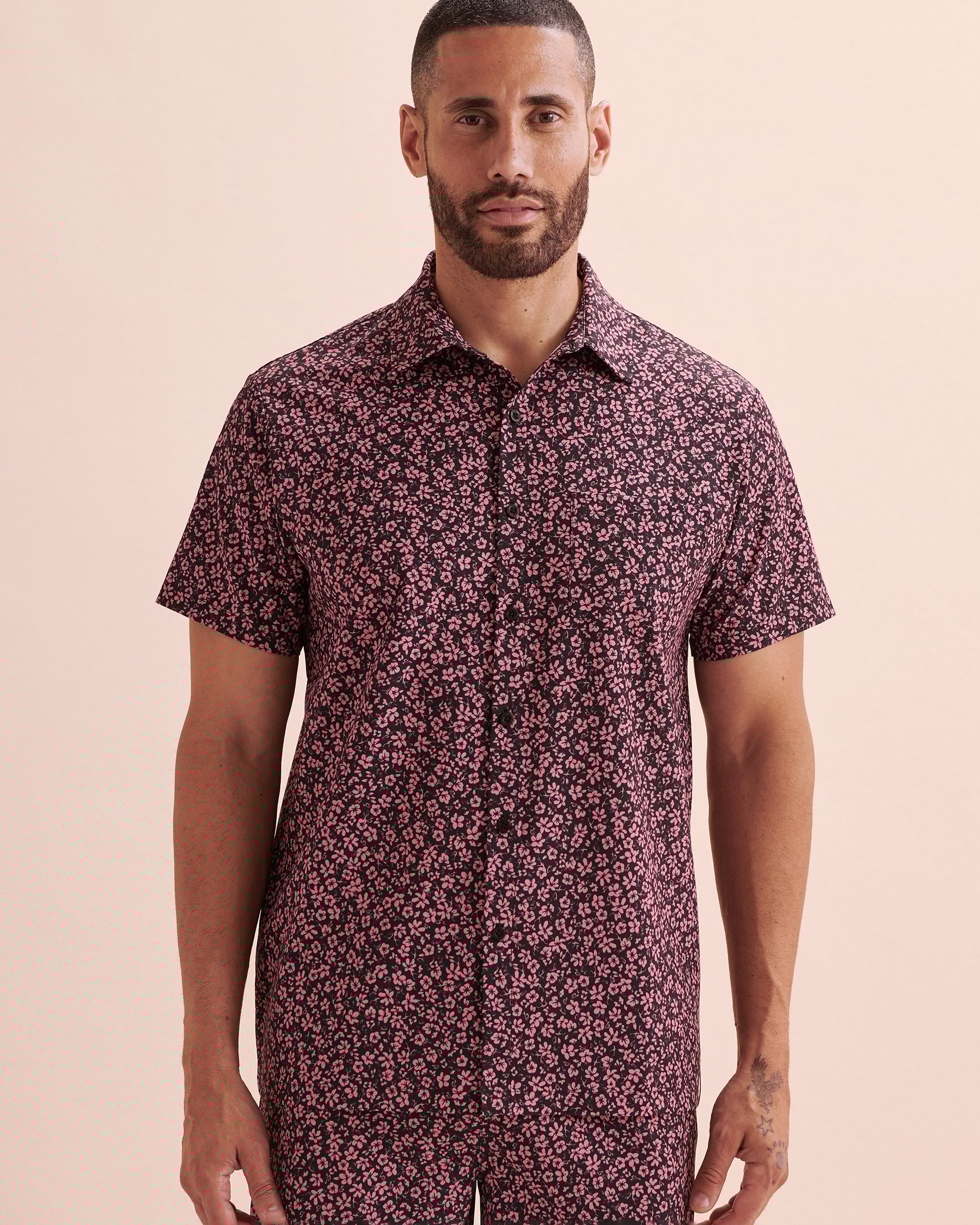 HAMABE Short Sleeve Shirt Black rose print 04100028 - View5