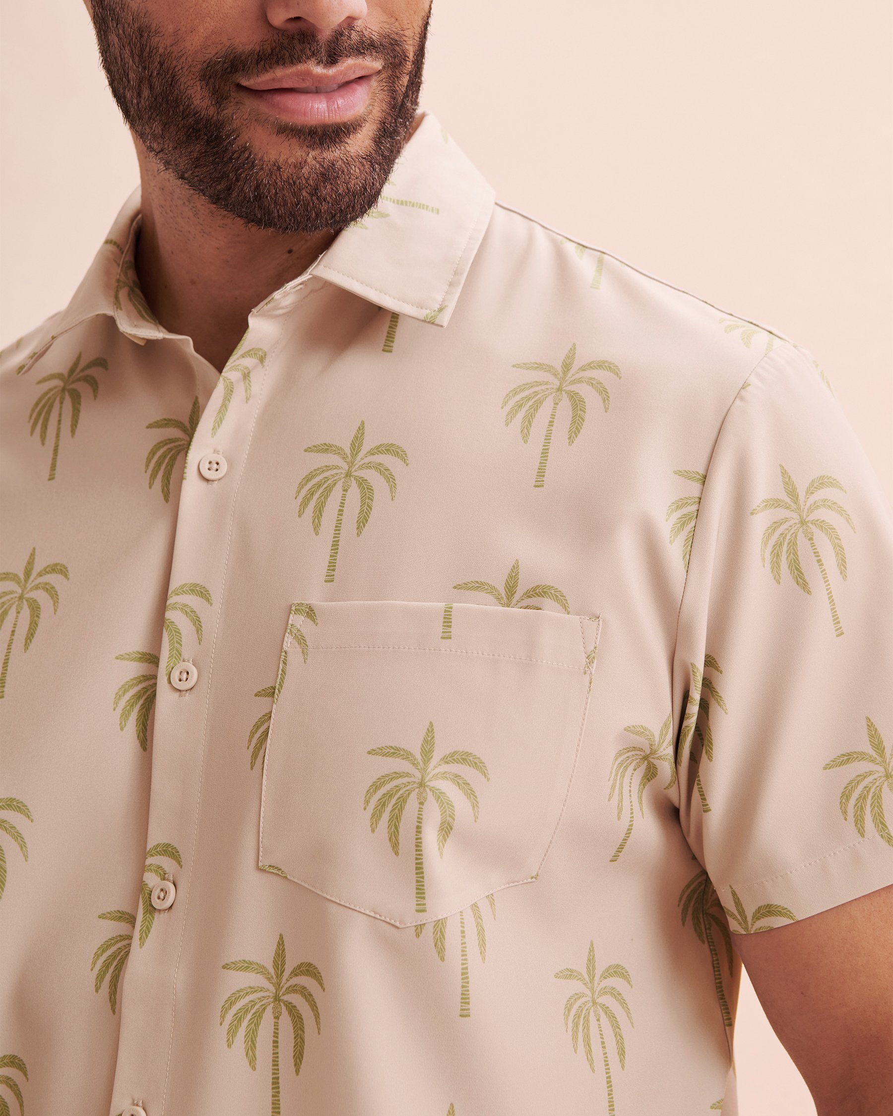 HAMABE Short Sleeve Shirt Beige Palm Tree Print 04100028 - View3