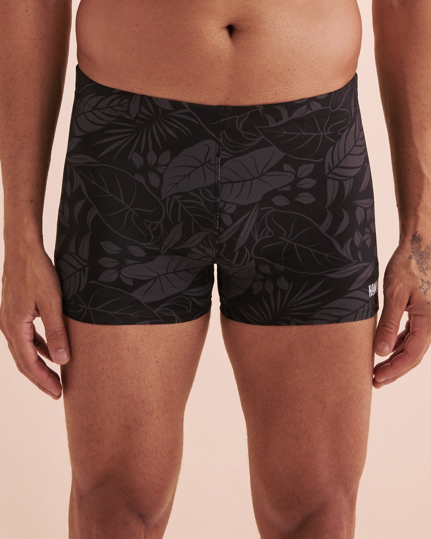 HAMABE Print Boxer Swimsuit Black Leaf 03100030 - View1