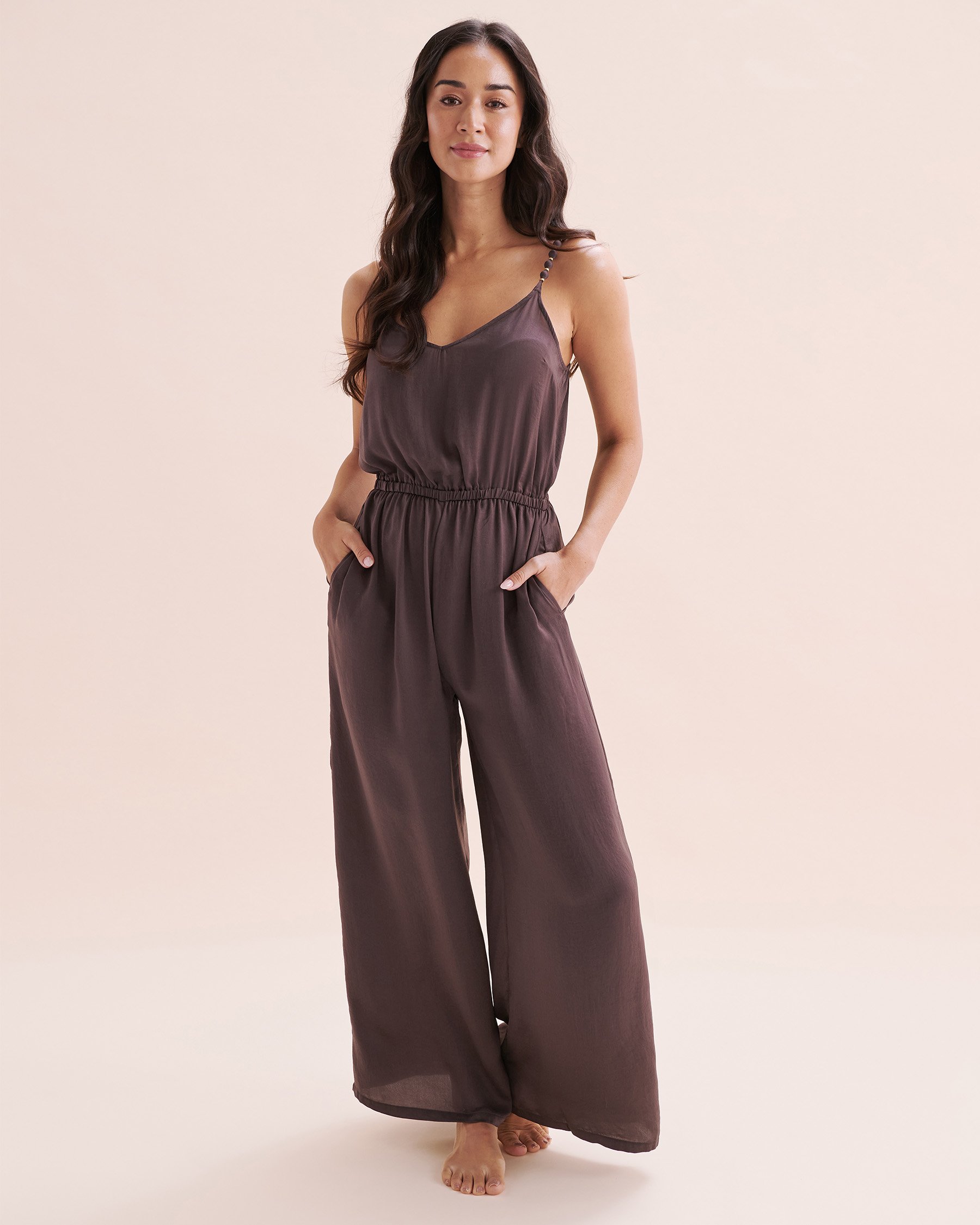 SANTEMARE Satin Sleeveless Jumpsuit Huckleberry Brown 02300147 - View1