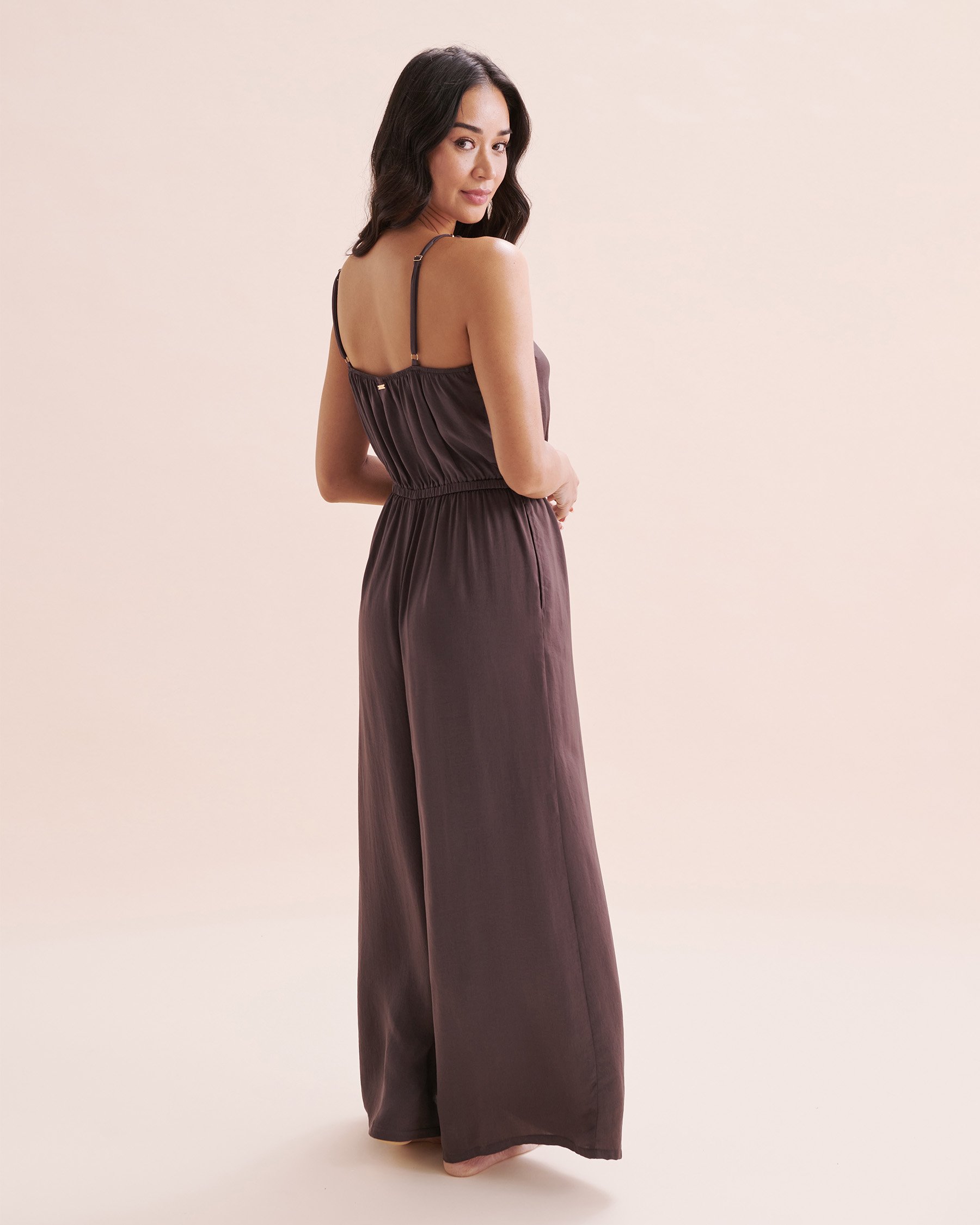 SANTEMARE Satin Sleeveless Jumpsuit Huckleberry Brown 02300147 - View2