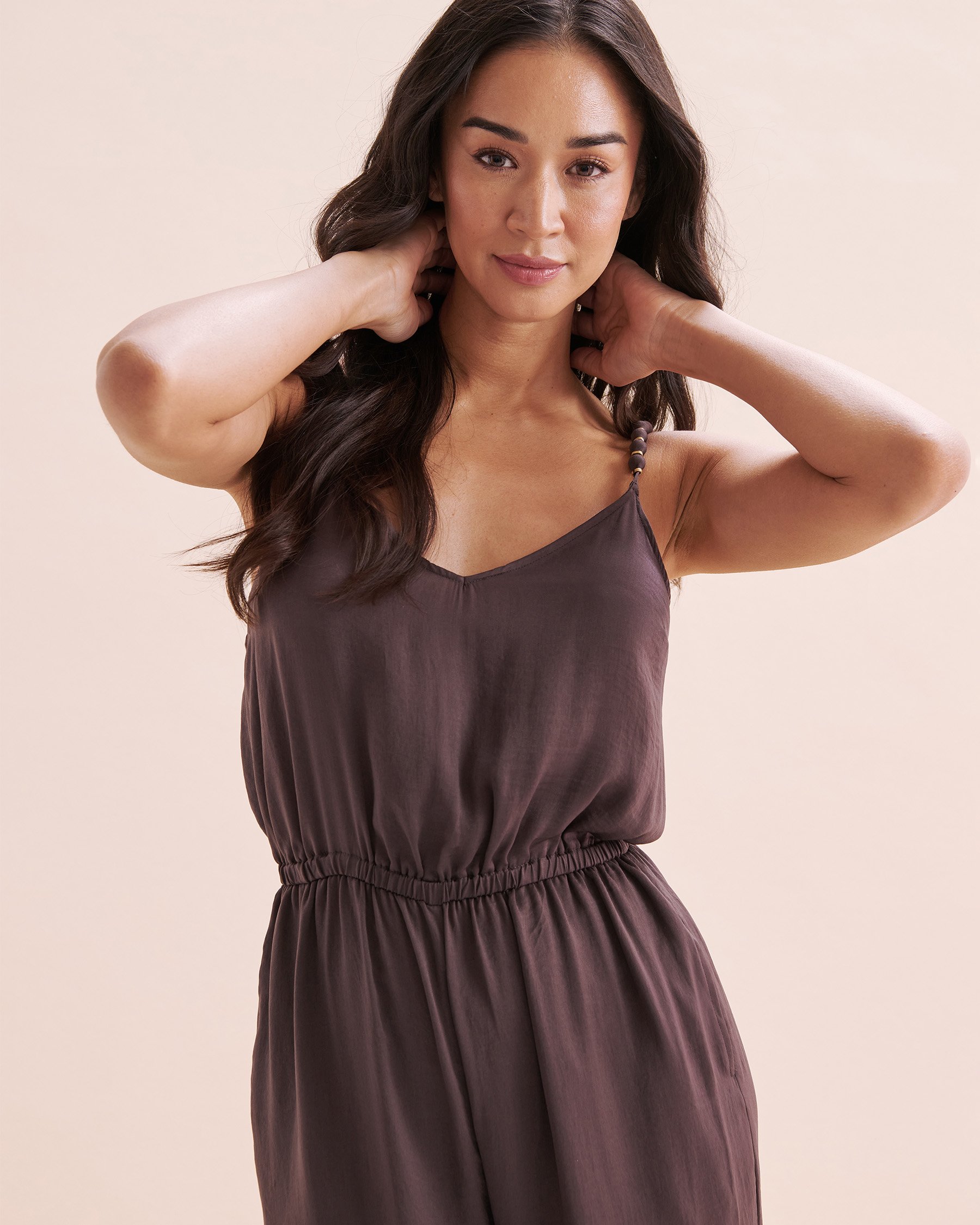 SANTEMARE Satin Sleeveless Jumpsuit Huckleberry Brown 02300147 - View4