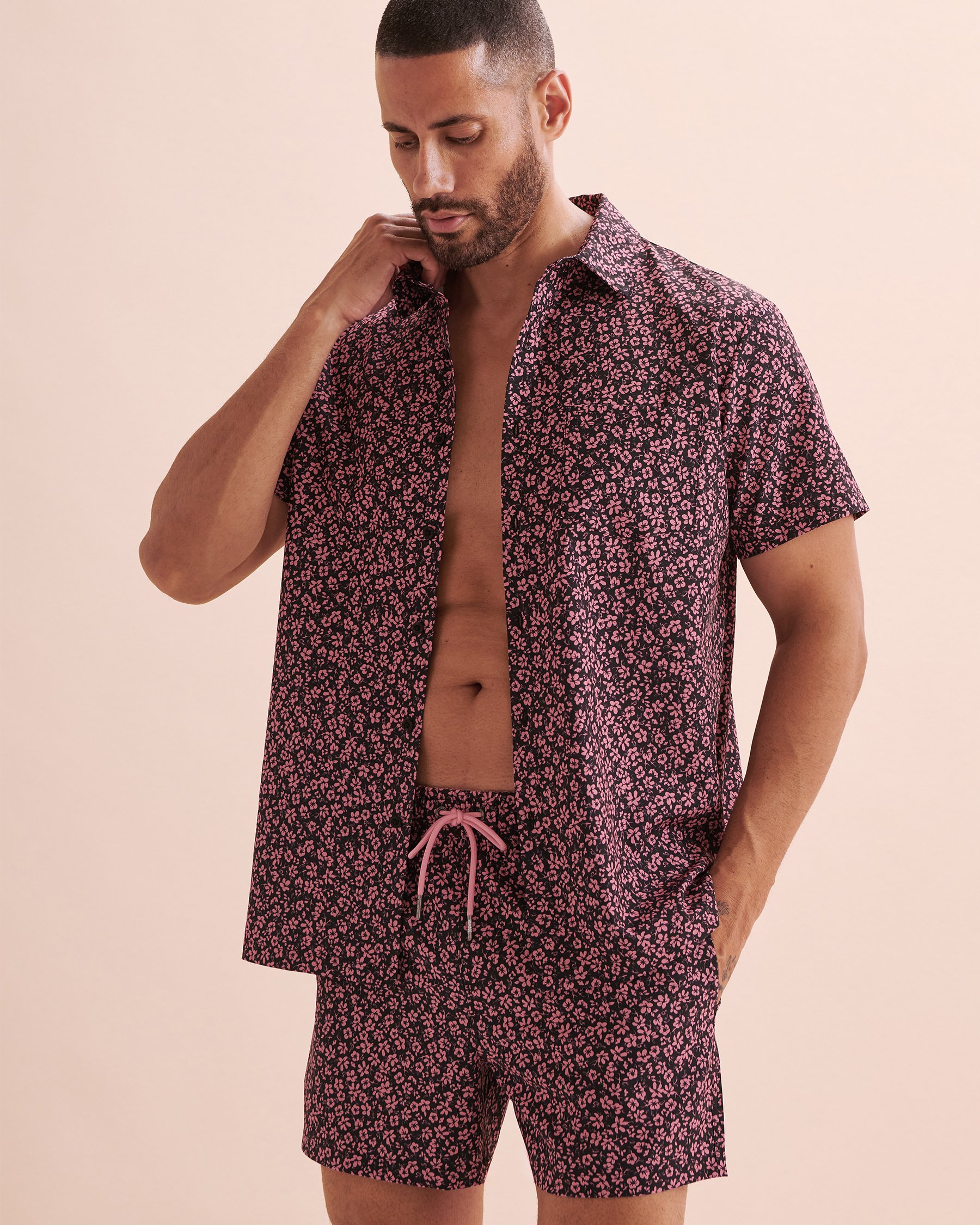 HAMABE Short Sleeve Shirt Black rose print 04100028 - View4