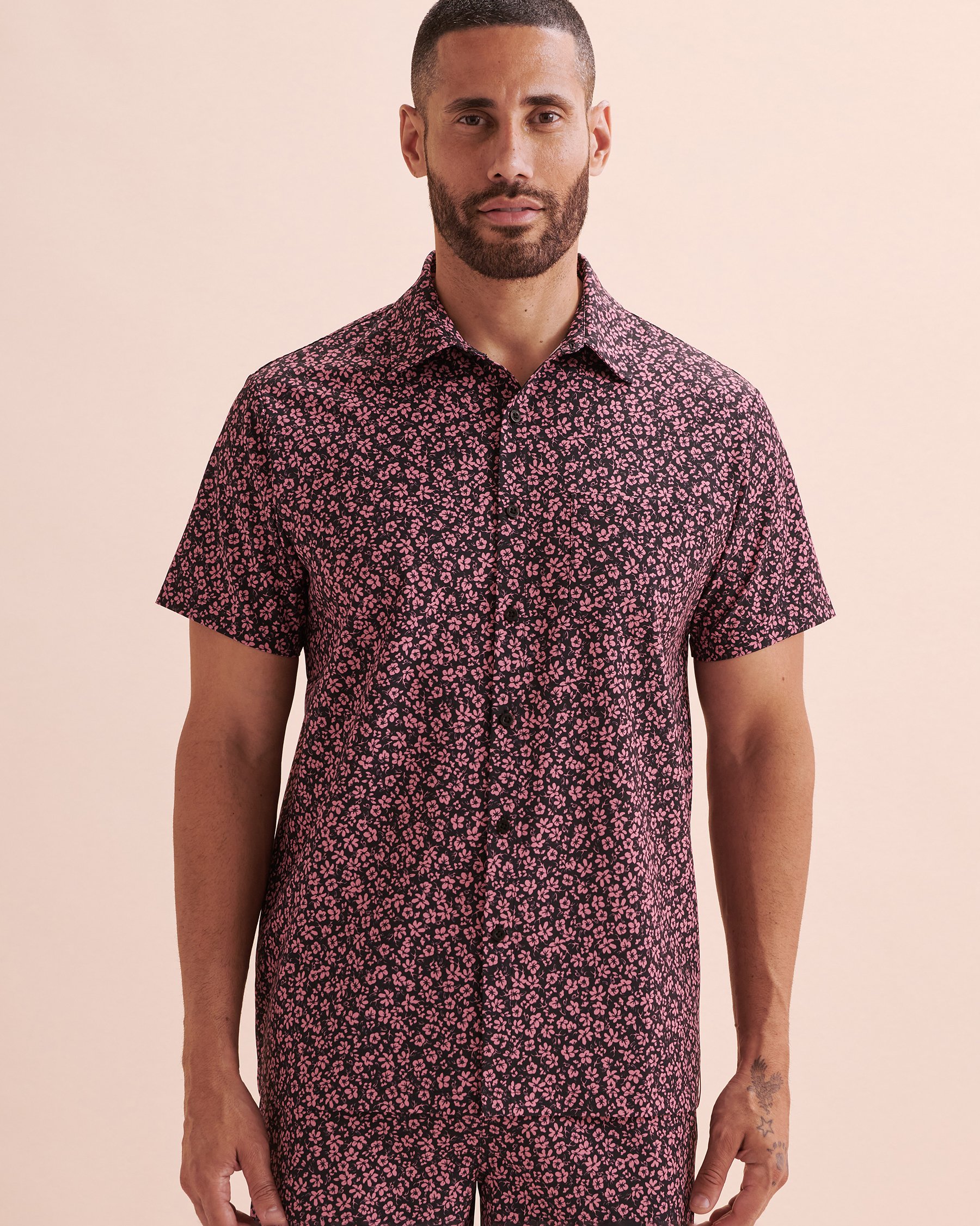 HAMABE Short Sleeve Shirt Black rose print 04100028 - View5