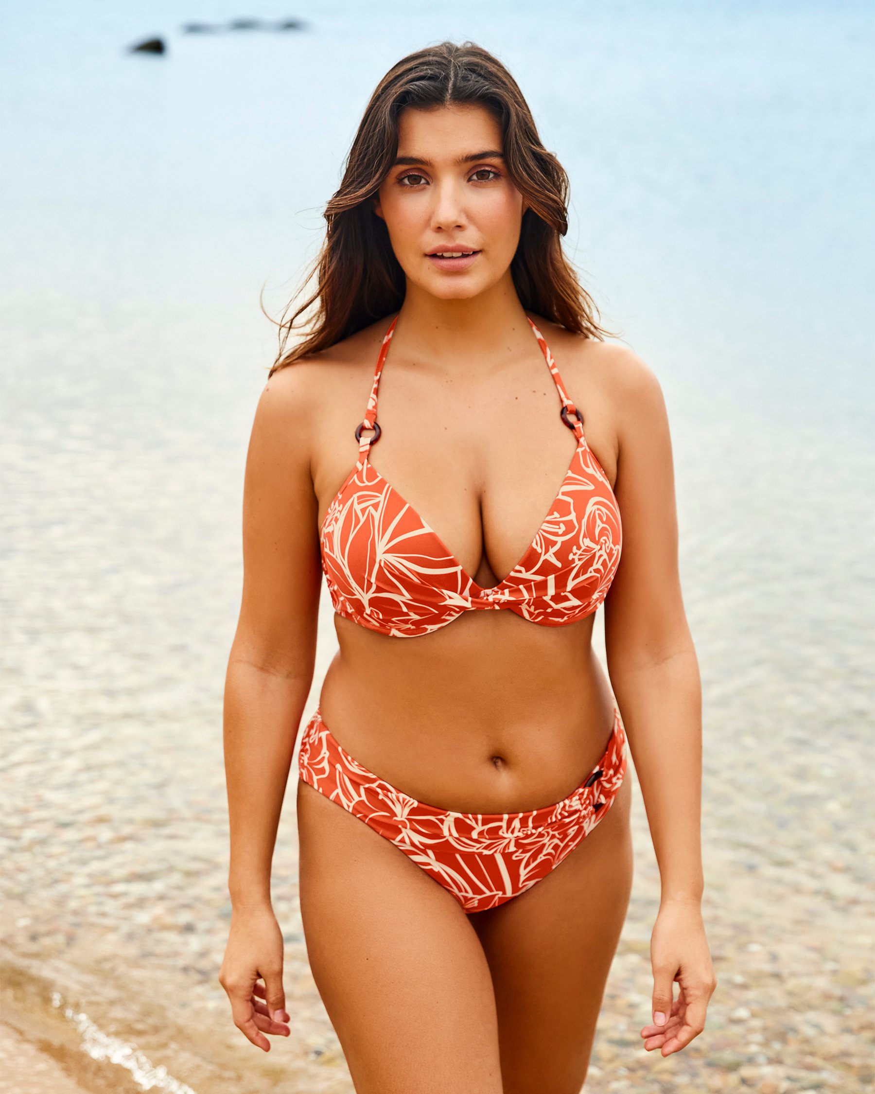 TURQUOISE COUTURE Sunset in Portofino Plunge Push-up Bikini Top White and red 01100347 - View5