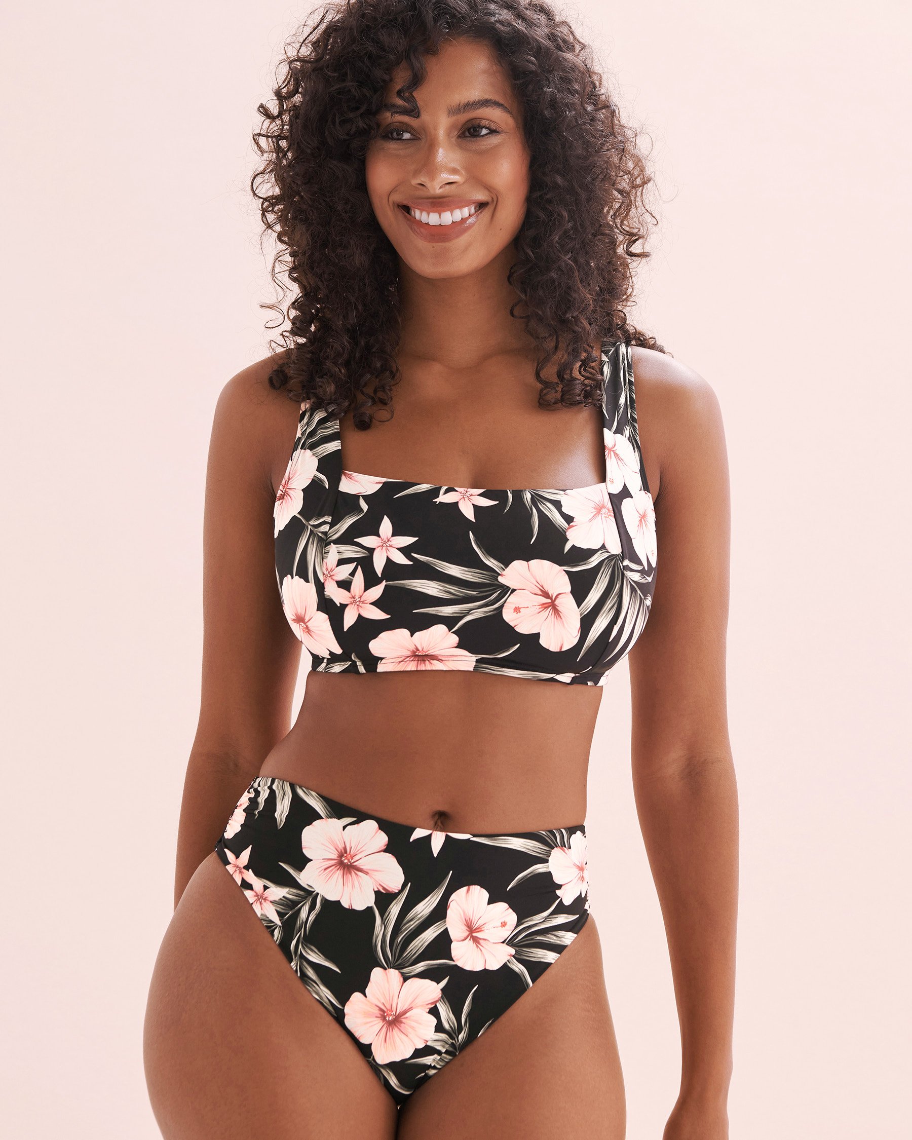 EAU DE SEA Haut de bikini bralette Bonnet D Hibiscus Tropical Imprimé hibiscus noir 01200087 - Voir1