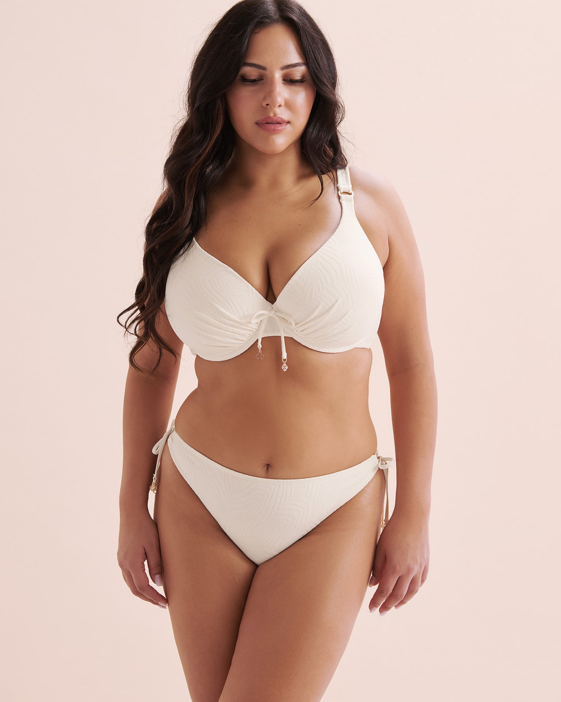 TURQUOISE COUTURE Haut de bikini texturé bonnet D plongeant tropical Blanc 01200090 - Voir5