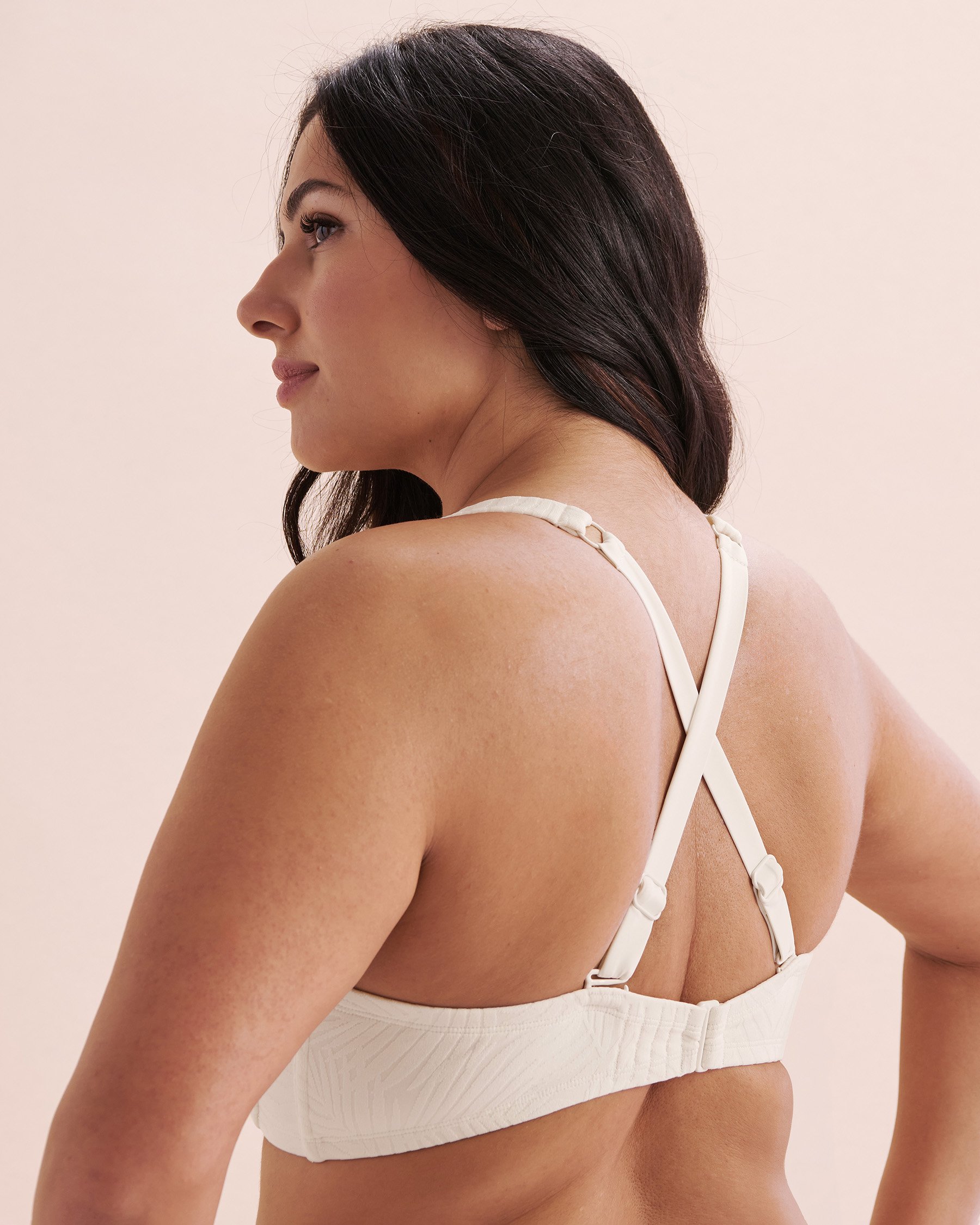 TURQUOISE COUTURE Haut de bikini texturé bonnet D plongeant tropical Blanc 01200090 - Voir7