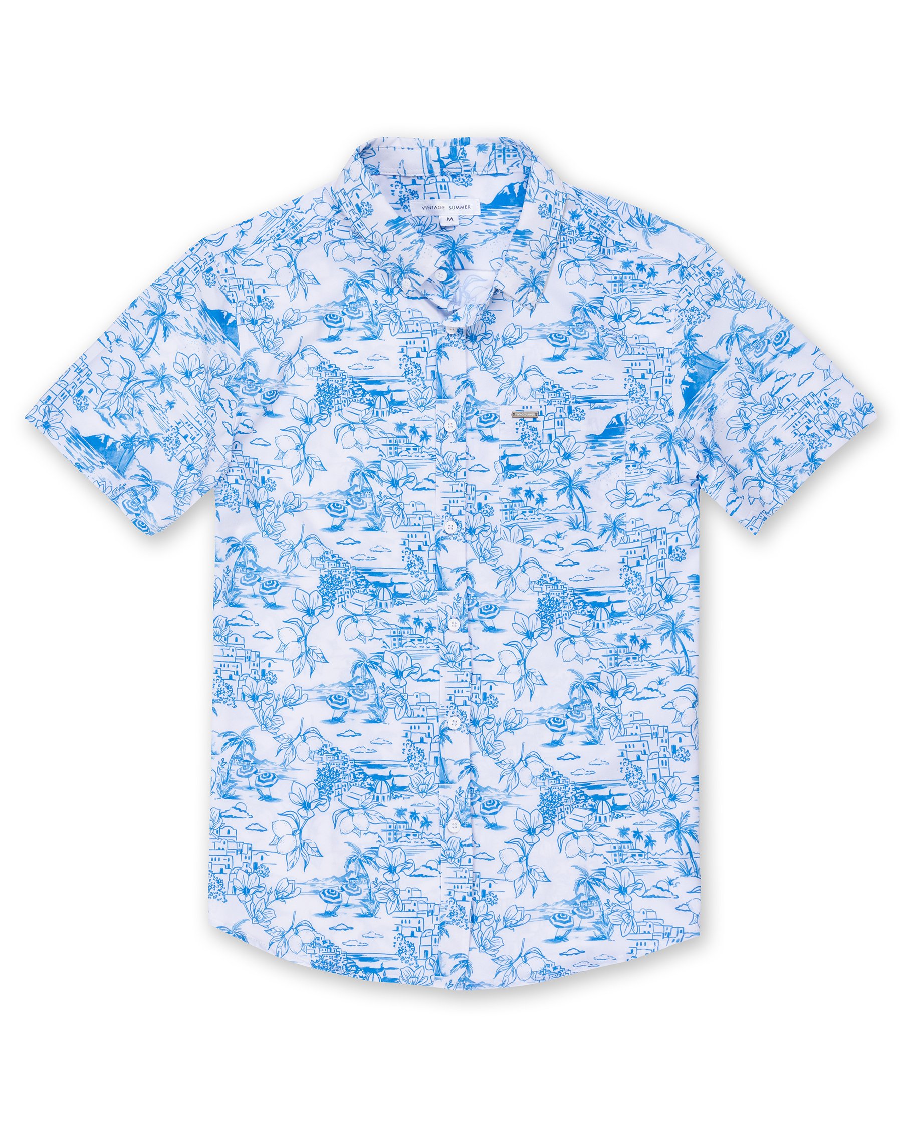 VINTAGE SUMMER Stretch Button Down Shirt Blue and white V71801 - View1