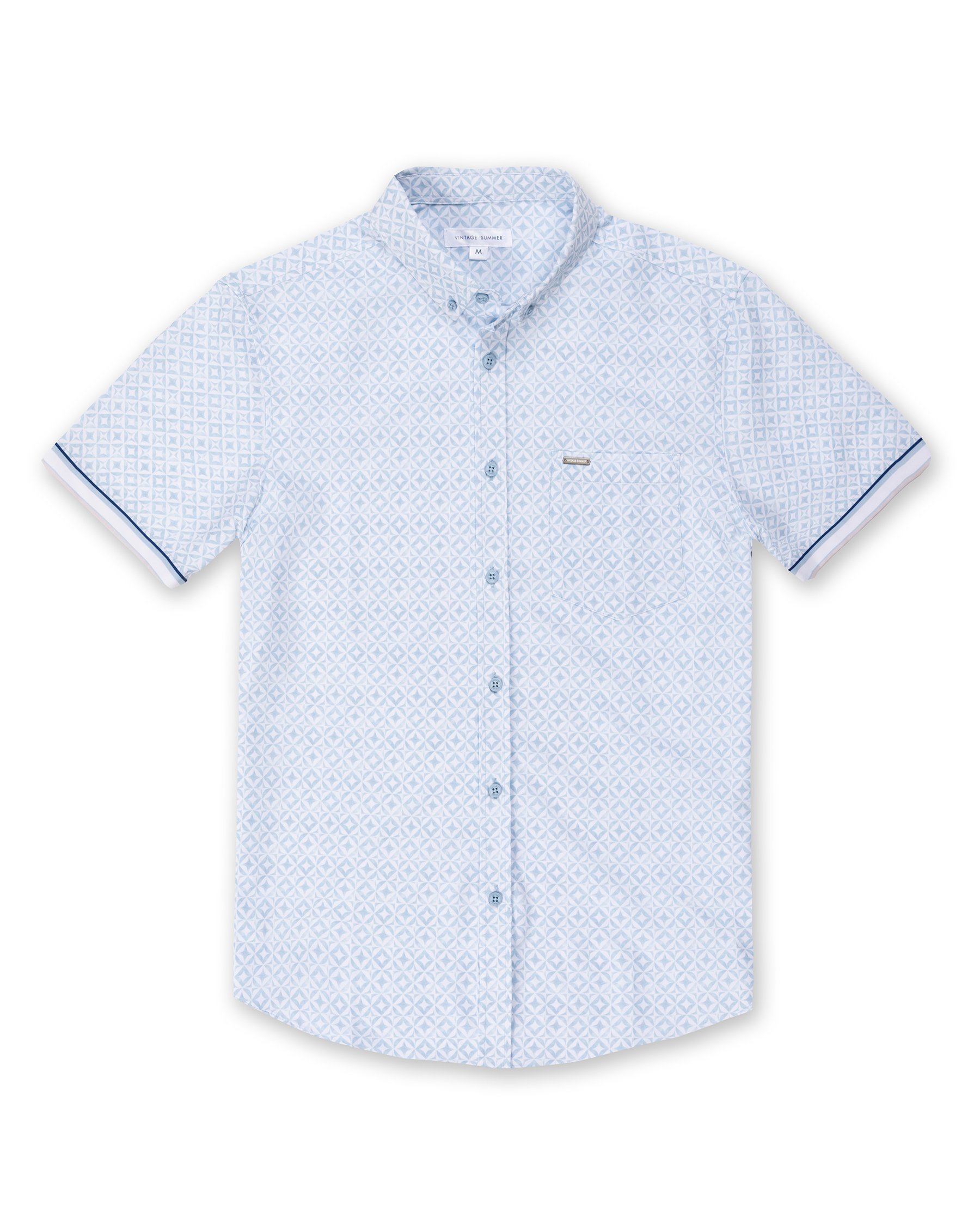 VINTAGE SUMMER Stretch Short Sleeve Shirt Light Blue V71821 - View1