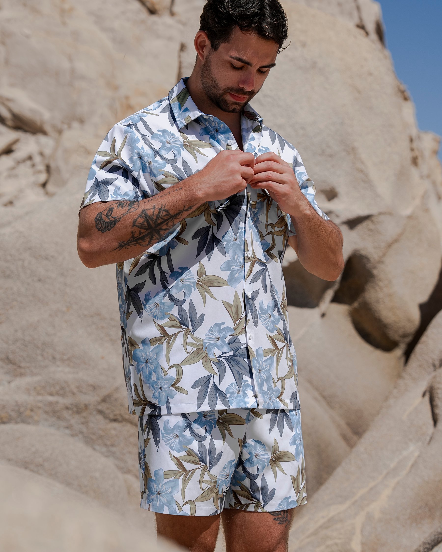 HAMABE Short Sleeve Shirt Brillant white and blue 04100030 - View2