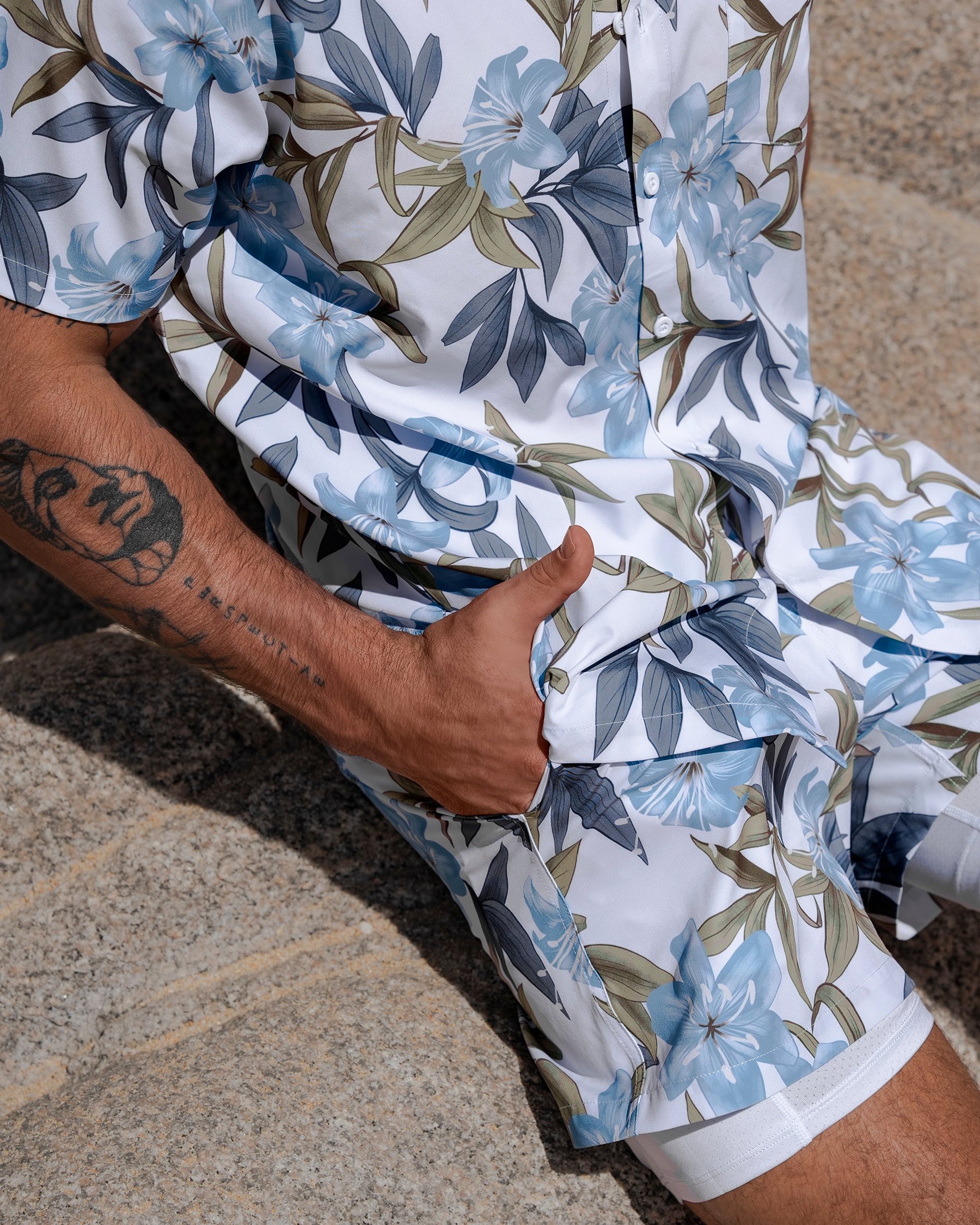 HAMABE Volley Swimsuit with Long Lining Brillant white and blue 03100046 - View3