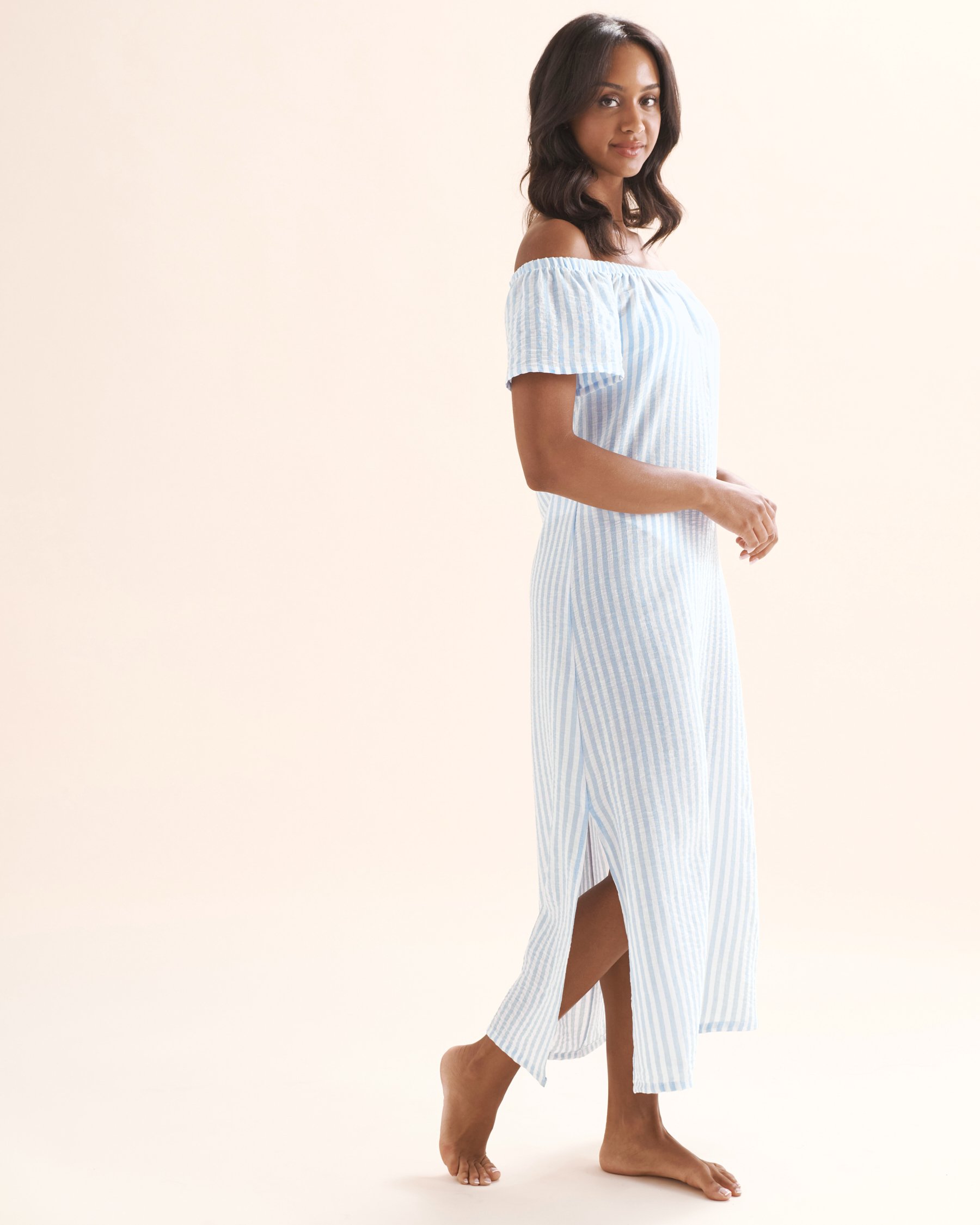 COVER ME Robe en lin Bleu et blanc 25022777 - Voir5