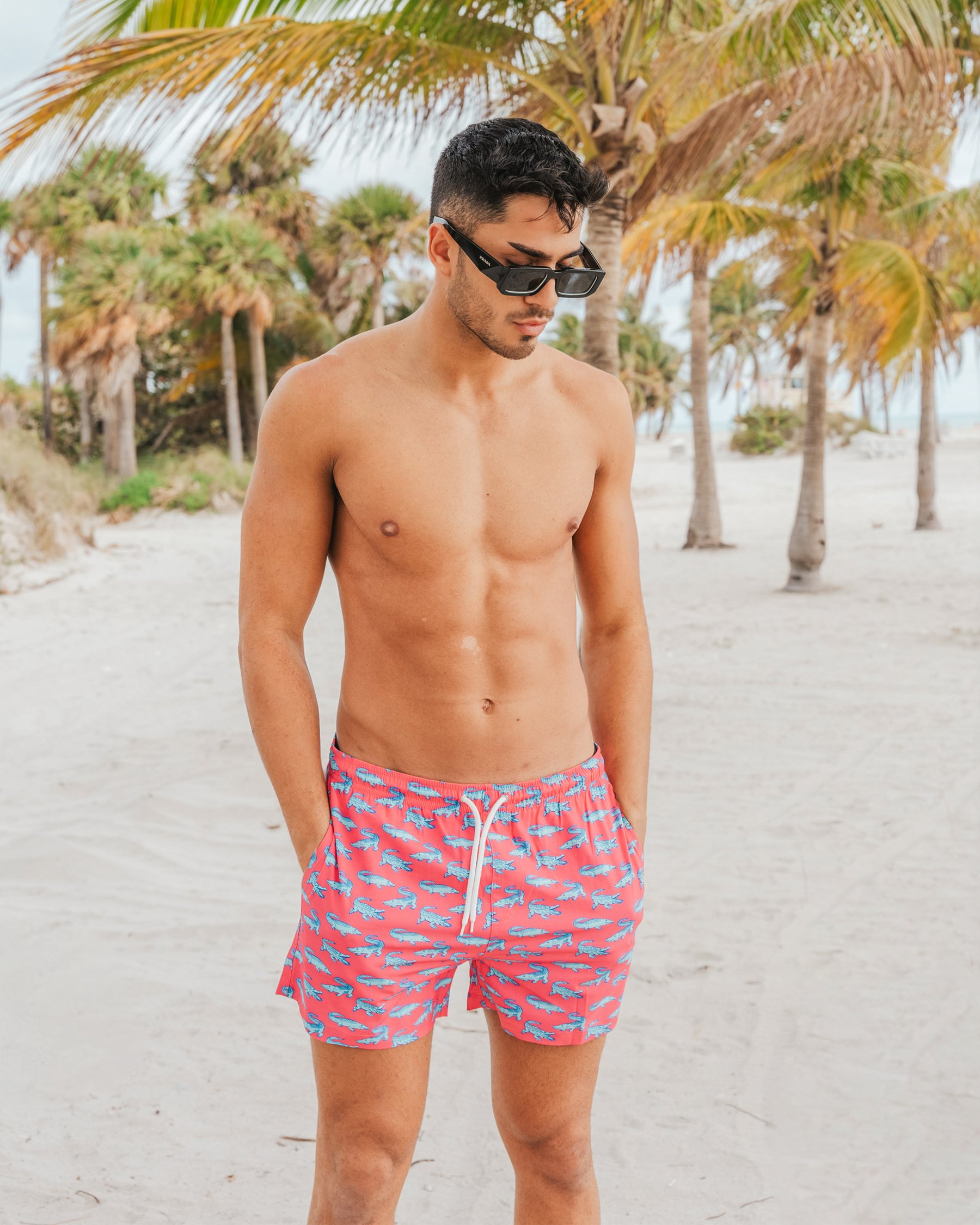 BERMIES Crocodile Volley Swimsuit Blue and pink CROCODILE V3 - View1