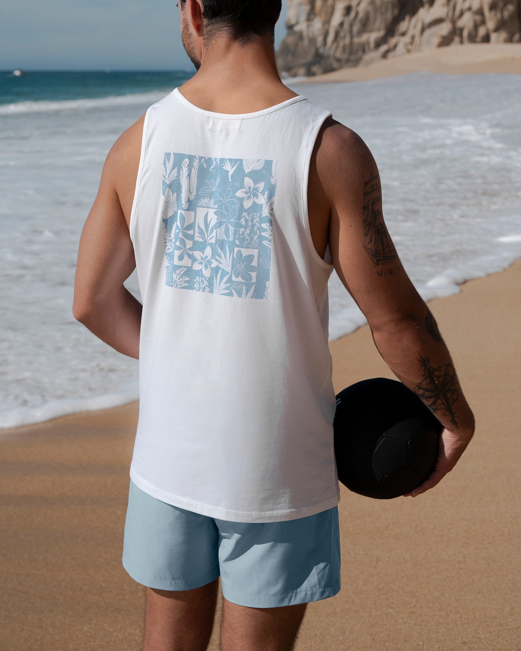 HAMABE Débardeur de surf à fleurs Blanc brillant et bleu 04100031 - View1