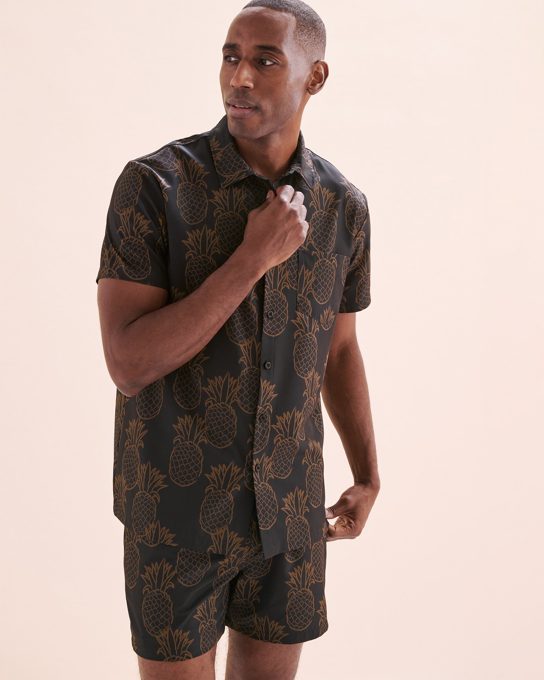 HAMABE Short Sleeve Shirt Black and brown 04100030 - View4