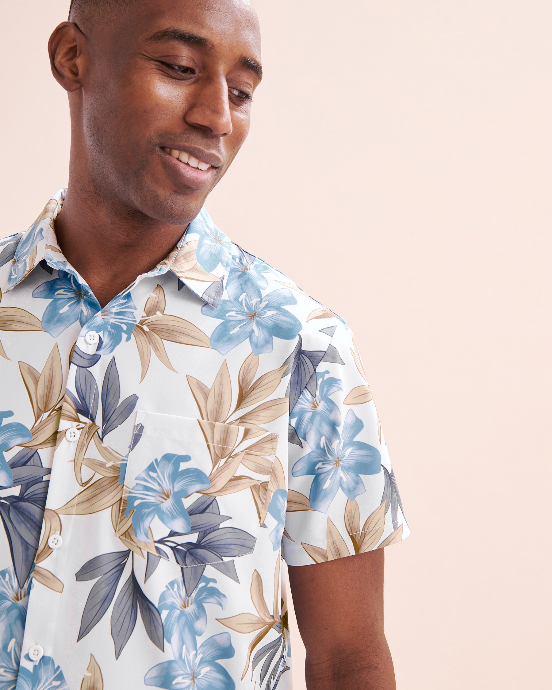 HAMABE Short Sleeve Shirt Brillant white and blue 04100030 - View5