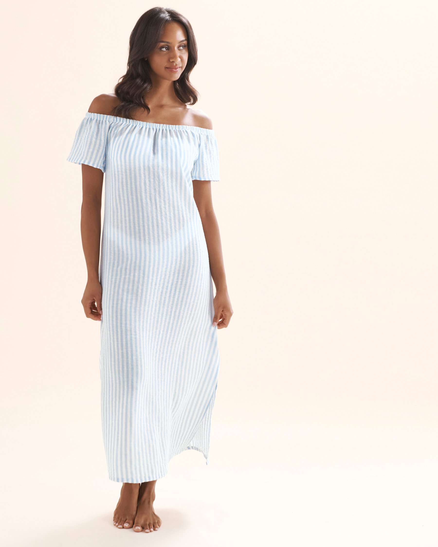 COVER ME Robe en lin Bleu et blanc 25022777 - Voir1