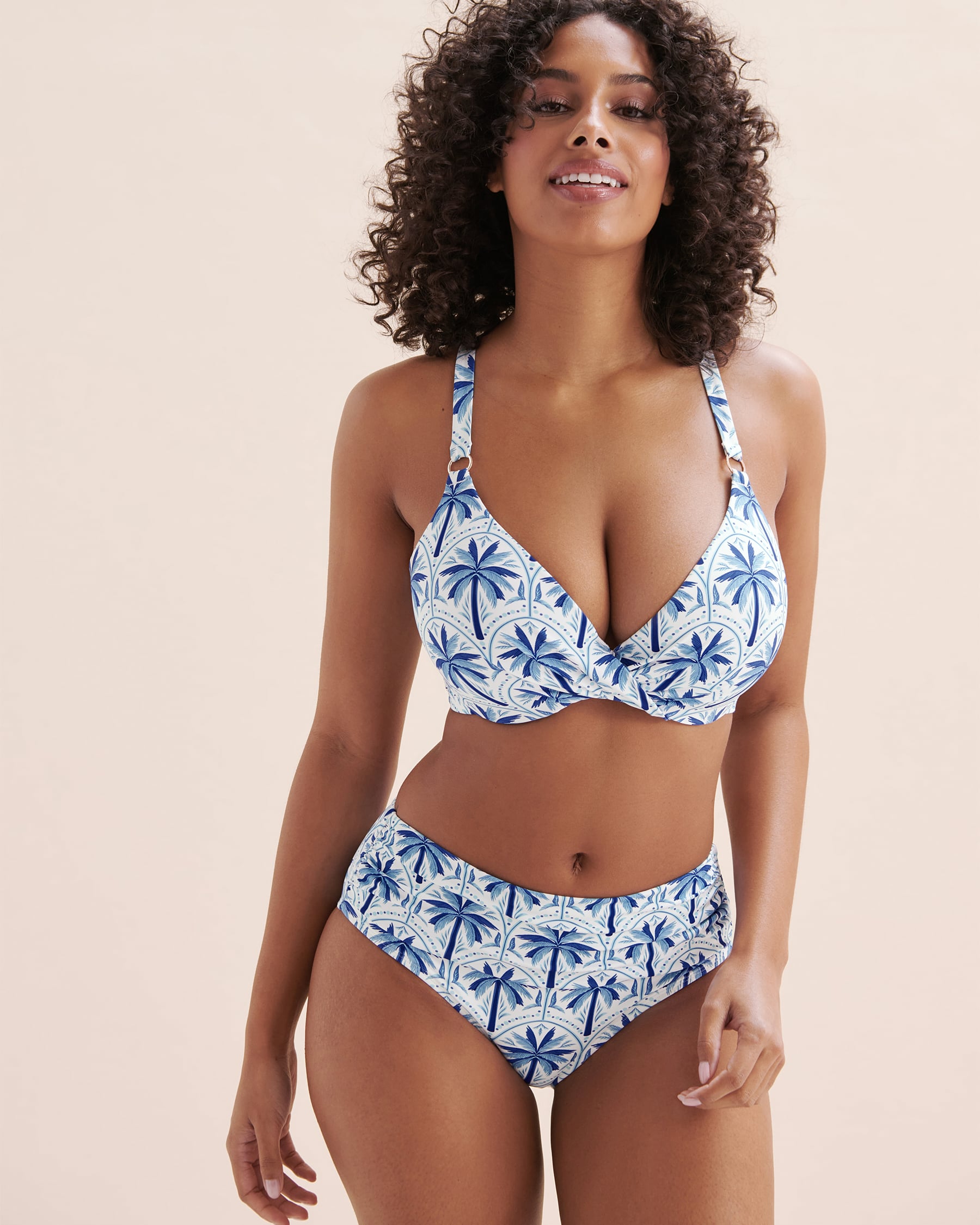 TURQUOISE COUTURE Mykonos Palm Mid Waist Bikini Bottom Blue and white 01300406 - View4