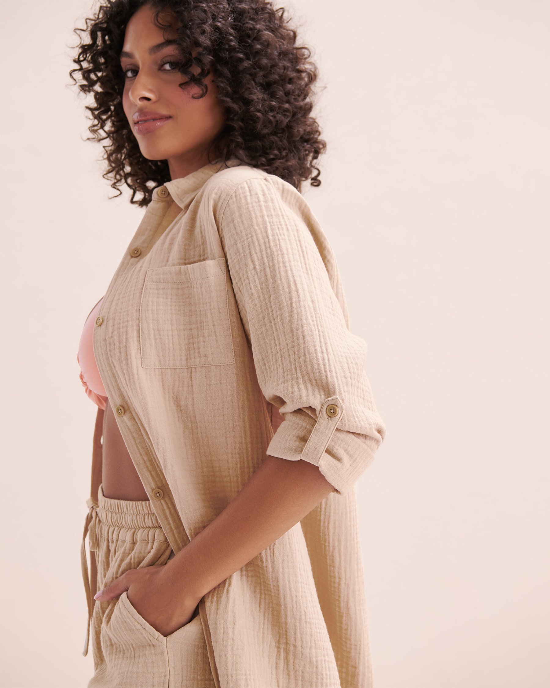 OFF THE BEACH Chemise en coton texturée Beige Oxford 02100033 - Voir3