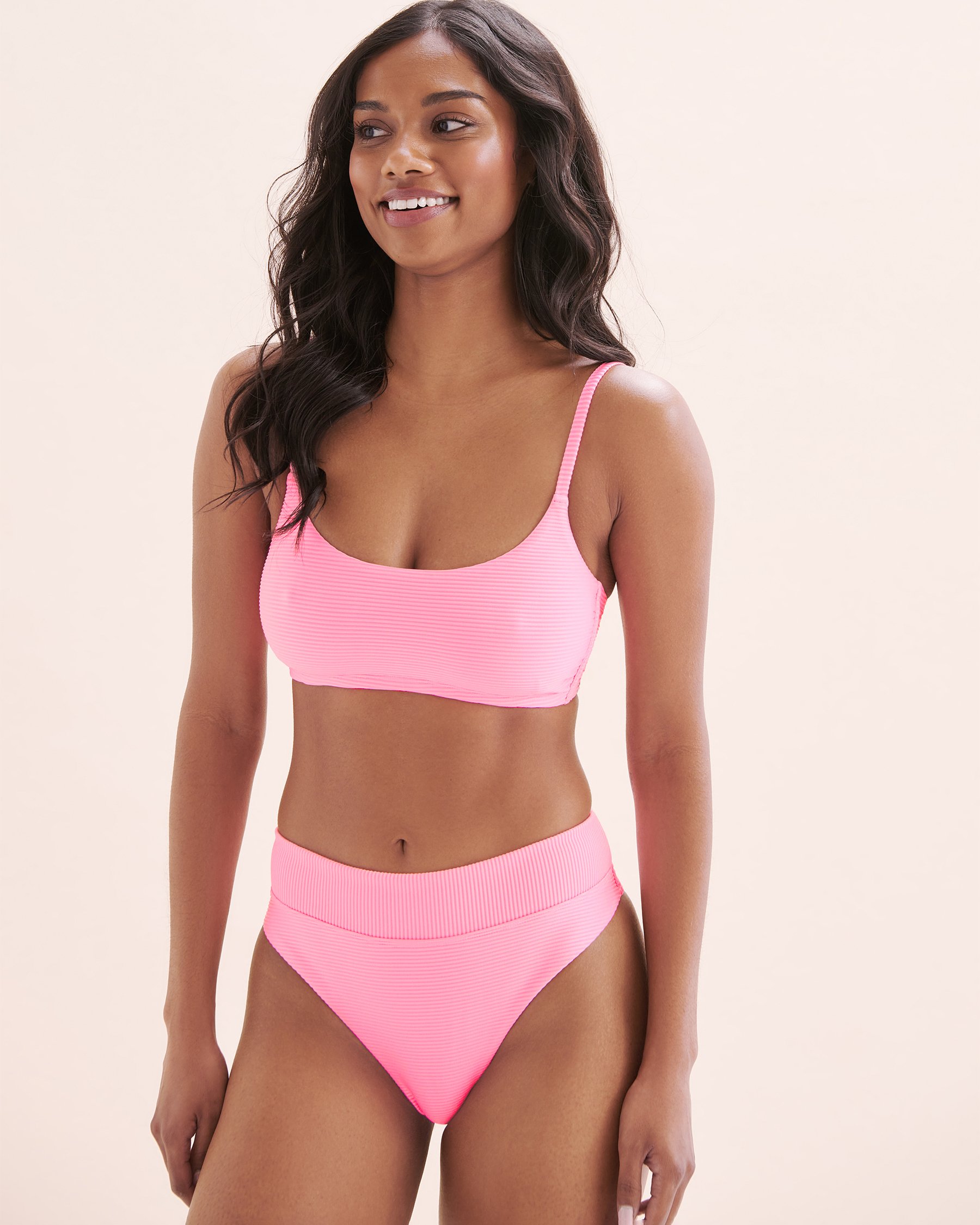 TROPIK Candy Mid Waist Cheeky Ribbed Bikini Bottom Cotton Candy Pink 01300404 - View4