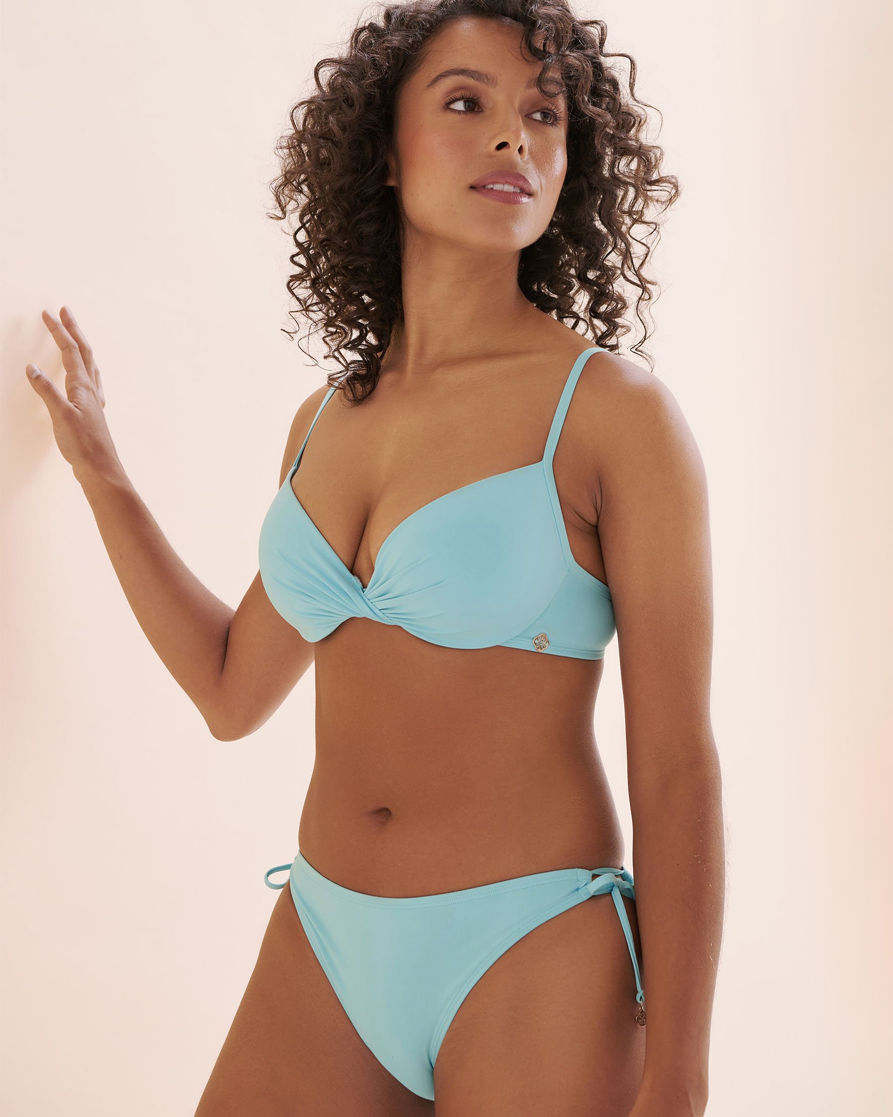 TURQUOISE COUTURE Mykonos Palm Plunge Bikini Top Teal Blue 01100378 - View7