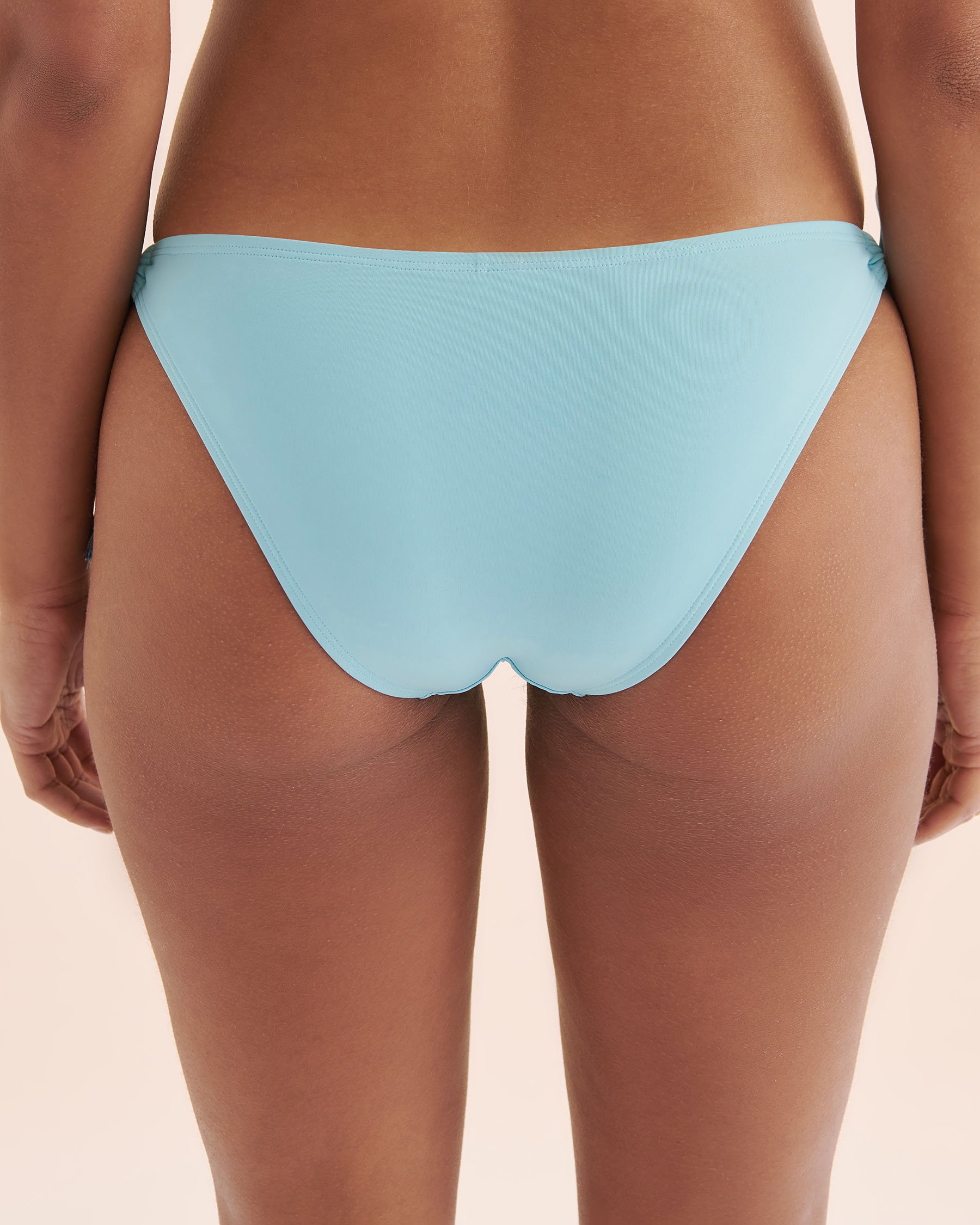 TURQUOISE COUTURE Mikonos Palm Low Rise Brazilian Bikini Bottom Teal Blue 01300405 - View9