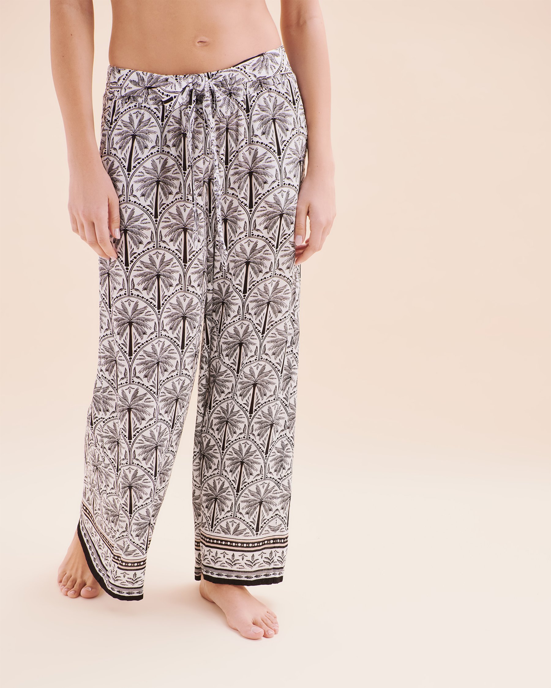 TURQUOISE COUTURE Pantalon jambe large Mykonos Palm Gris et blanc brillant 02200084 - Voir5