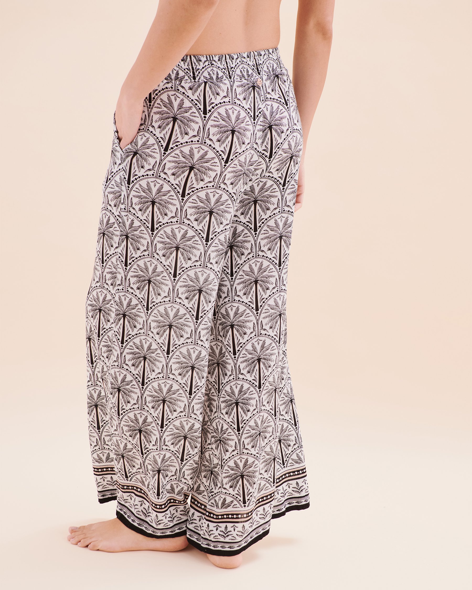 TURQUOISE COUTURE Pantalon jambe large Mykonos Palm Gris et blanc brillant 02200084 - Voir6