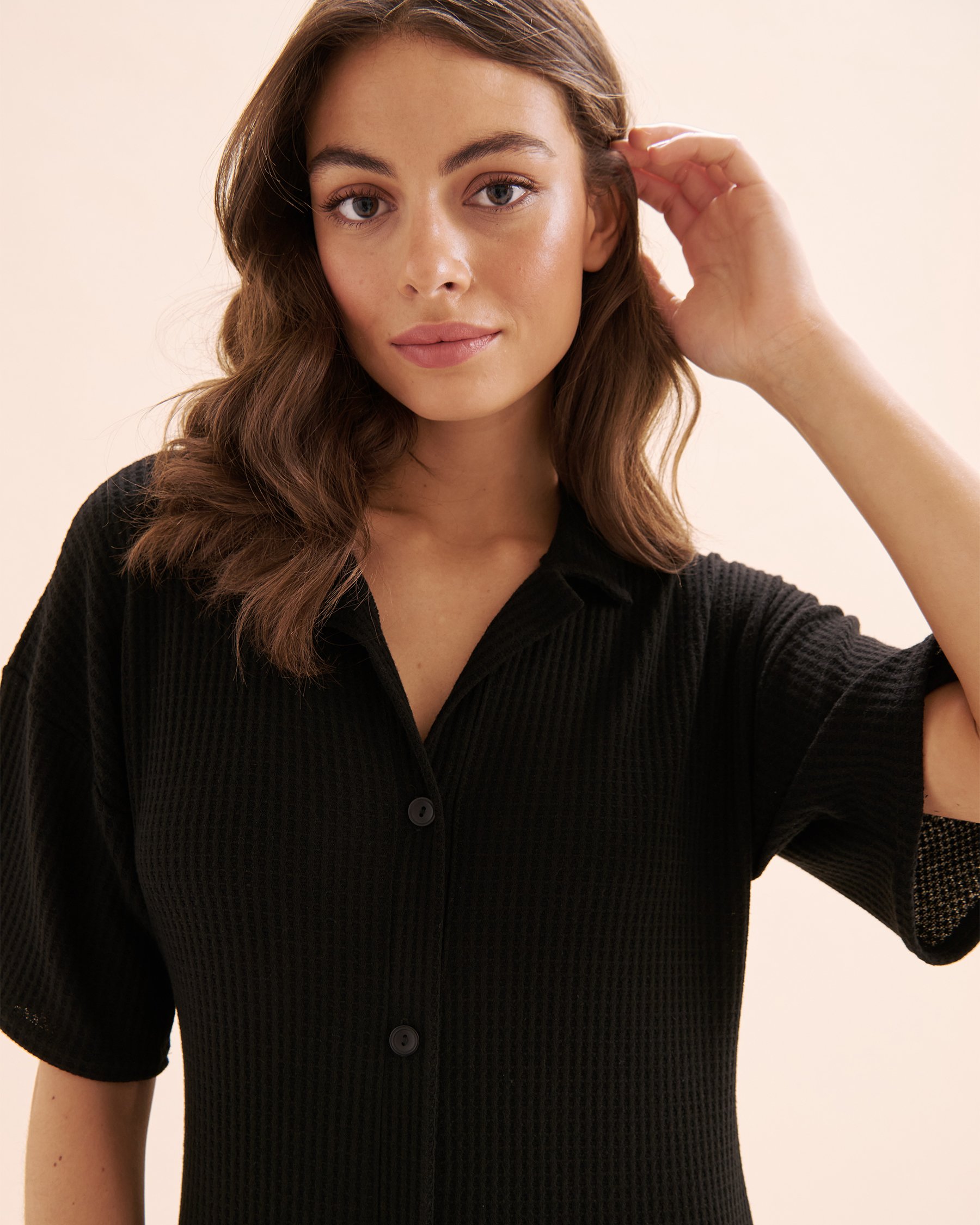 COVER ME Waffle Shirt Black 25020766 - View3