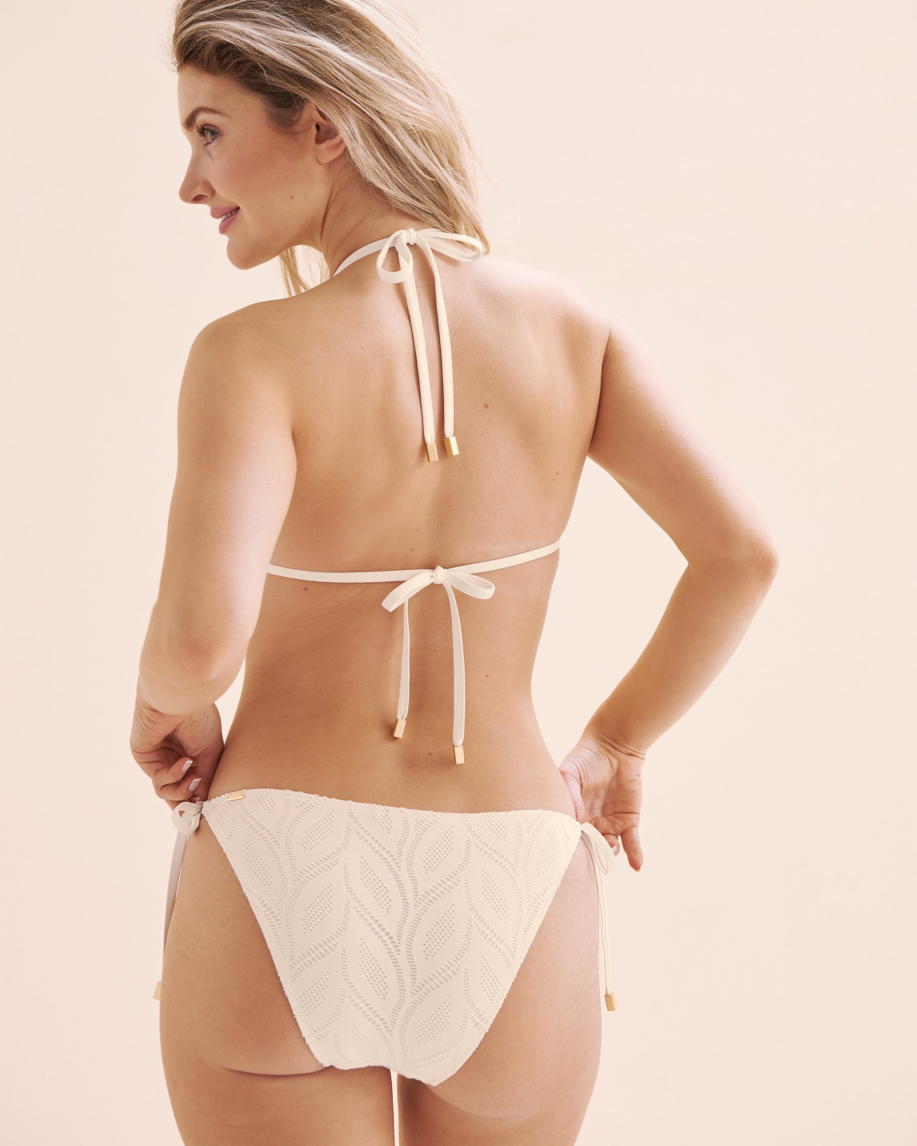 SANTEMARE Foliage Lace Triangle Bikini Top Jet Stream Beige 01100392 - View2