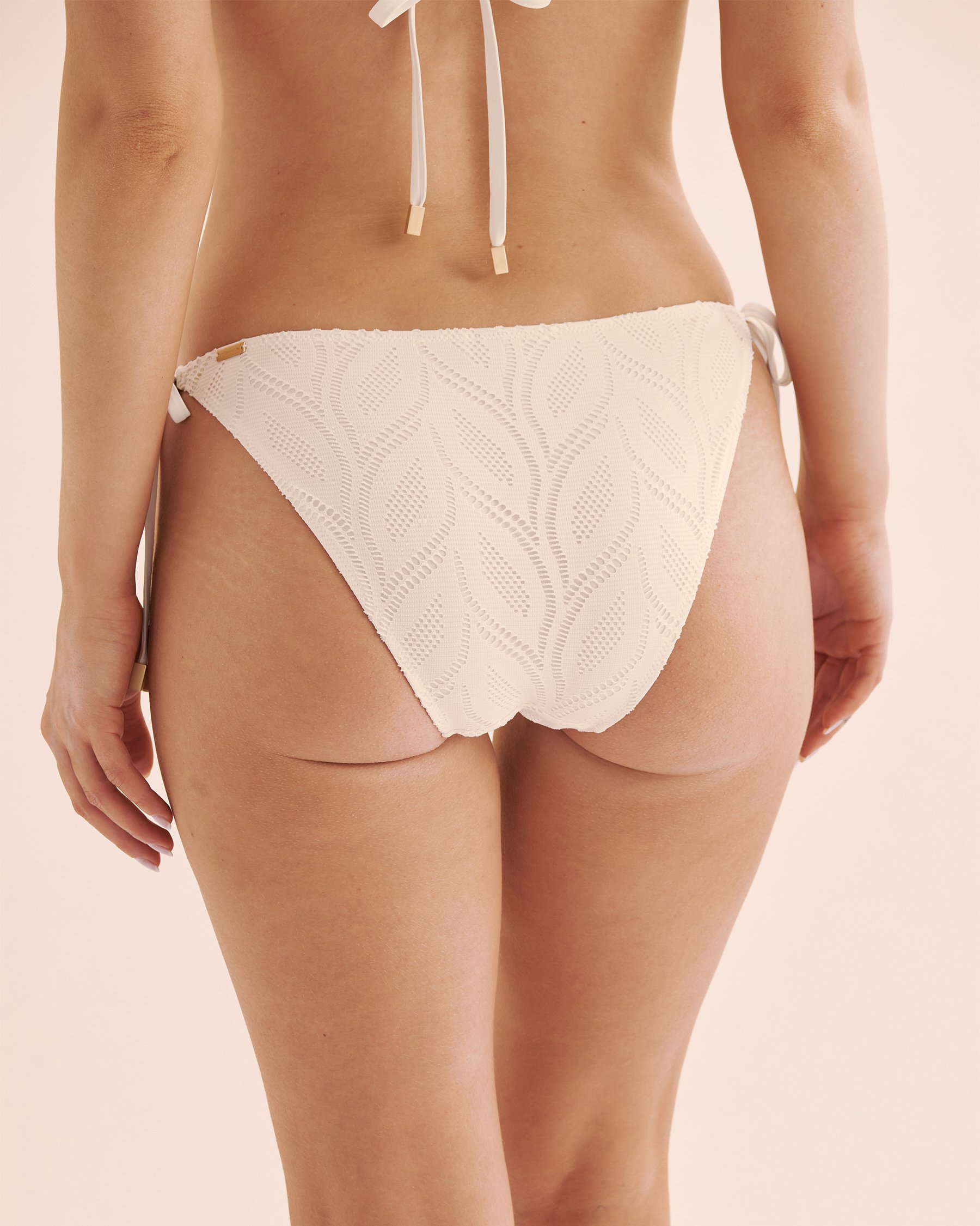 SANTEMARE Bas de bikini brésilien taille basse en dentelle feuillage Jet Stream Beige 01300418 - View2