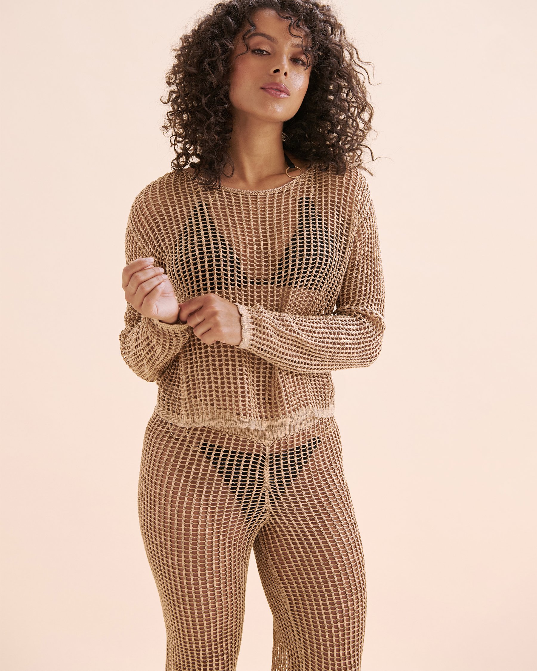 SANTEMARE Haut manches longues en crochet Beige clair 02100035 - Voir4