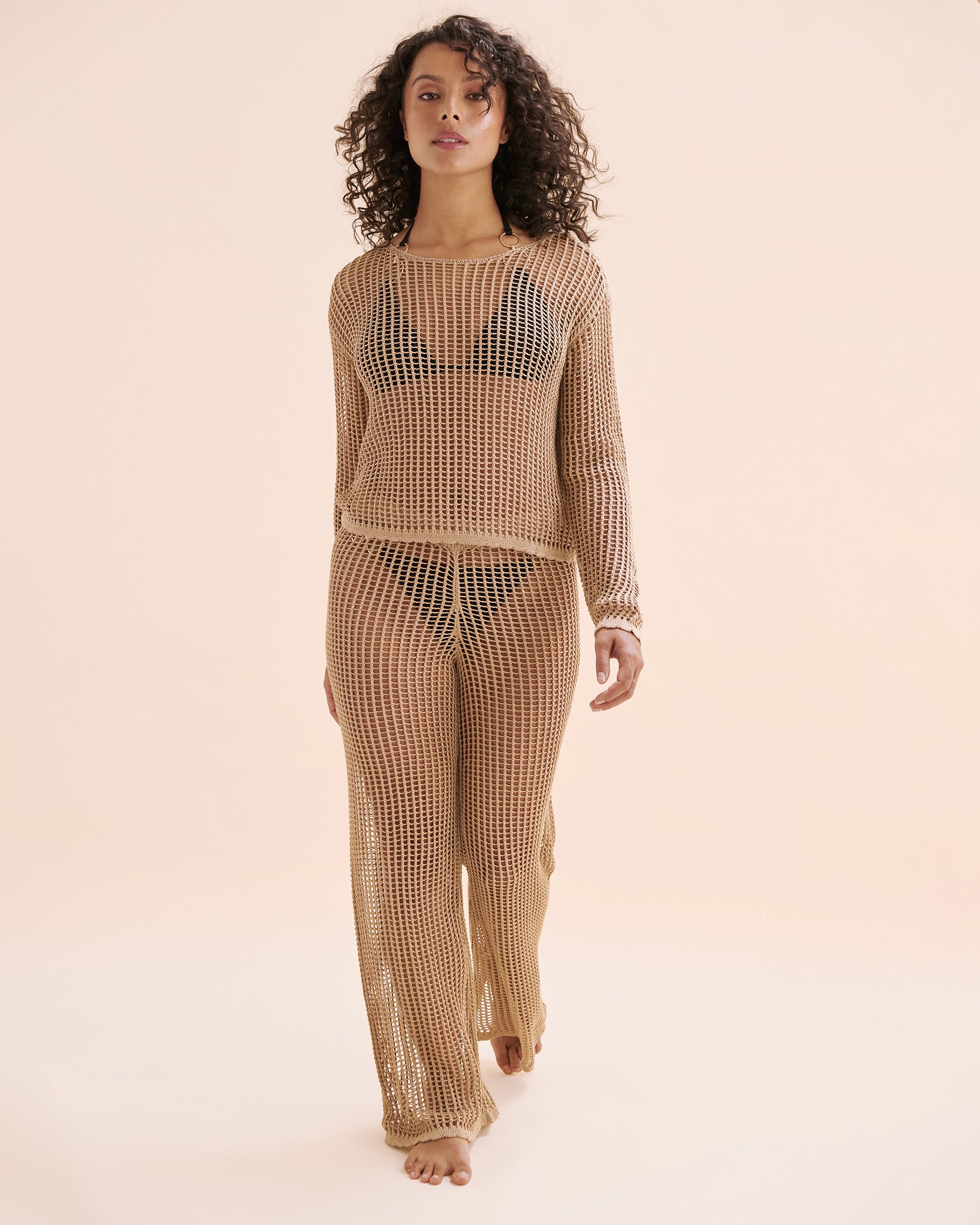 SANTEMARE Haut manches longues en crochet Beige clair 02100035 - Voir6