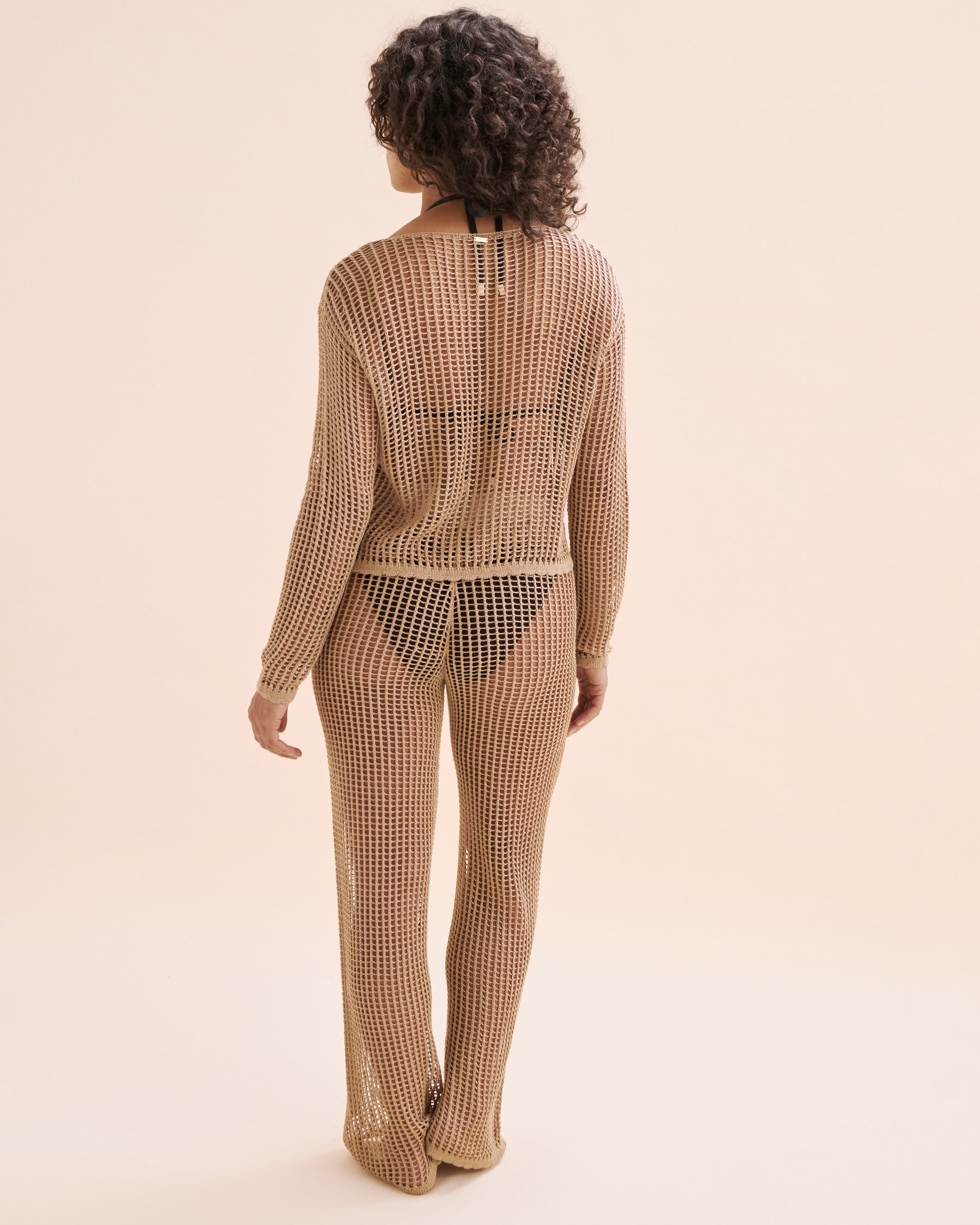 SANTEMARE Haut manches longues en crochet Beige clair 02100035 - Voir7