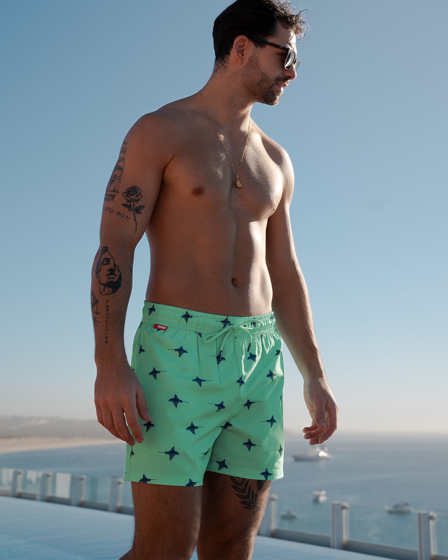 HAMABE Volley Swimsuit with Mesh Lining Beach Glass Blue 03100051 - View2